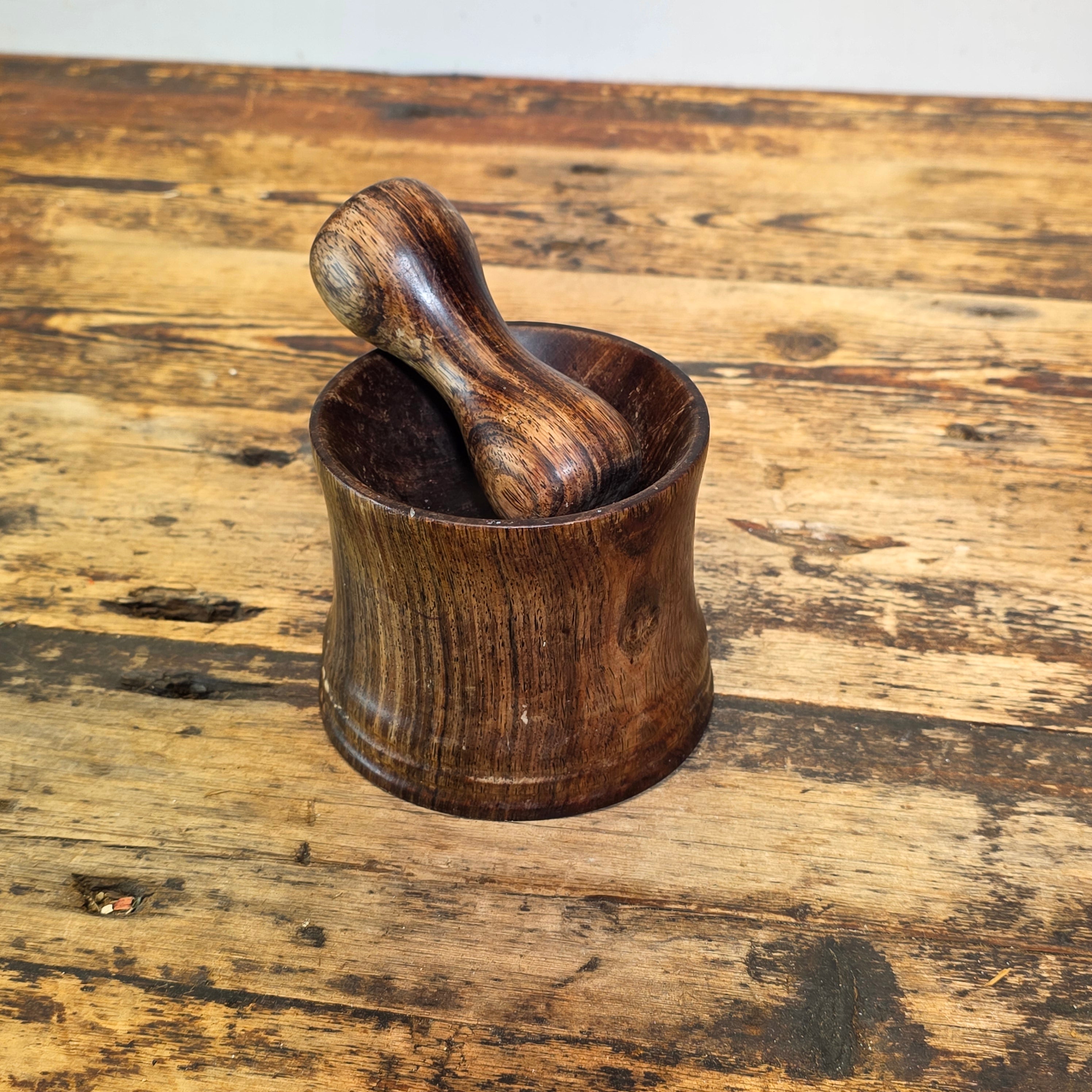 Vintage Wood Mortar & Pestle Set Signed JR Farmhouse Primitive Herb Grinder 4.5"