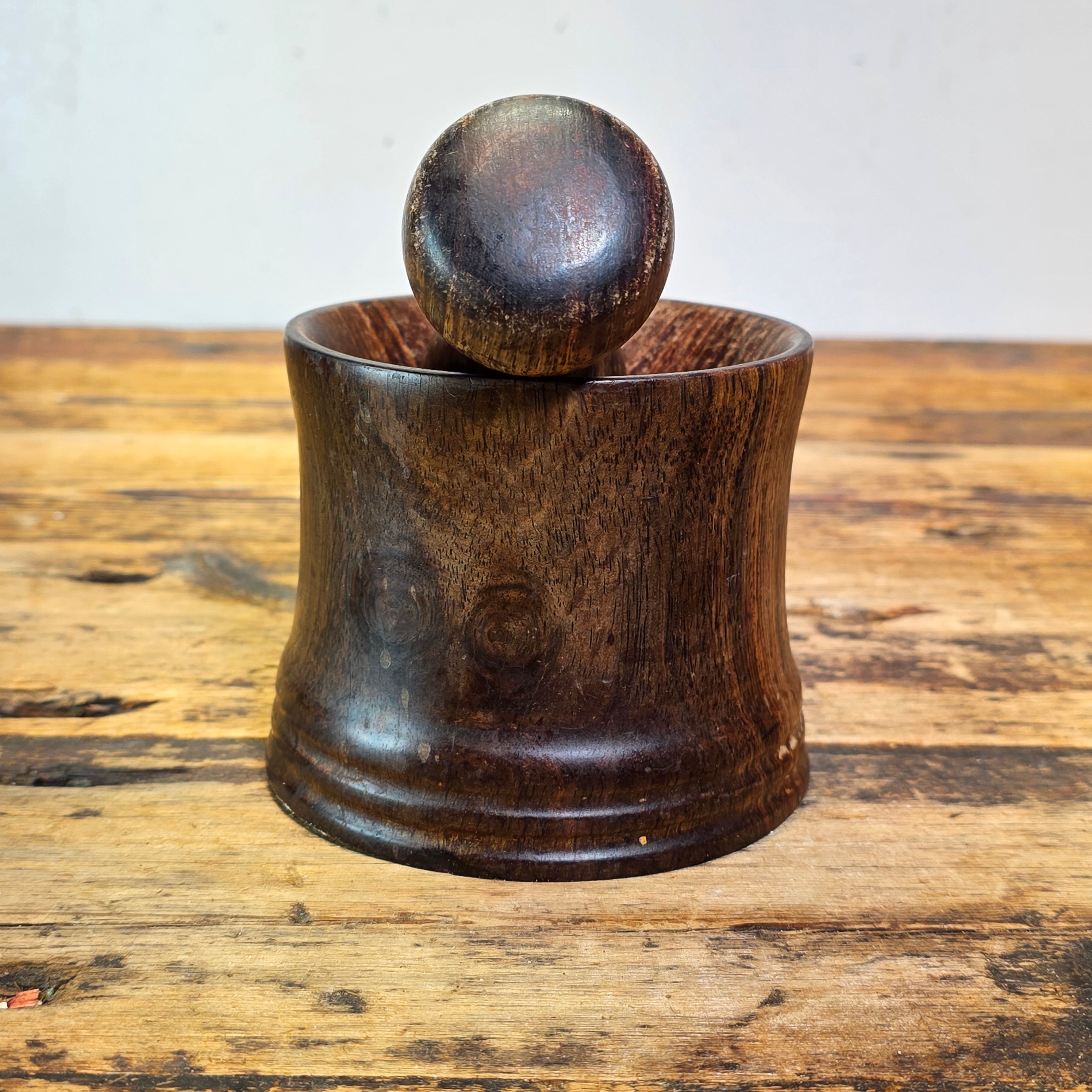 Vintage Wood Mortar & Pestle Set Signed JR Farmhouse Primitive Herb Grinder 4.5"