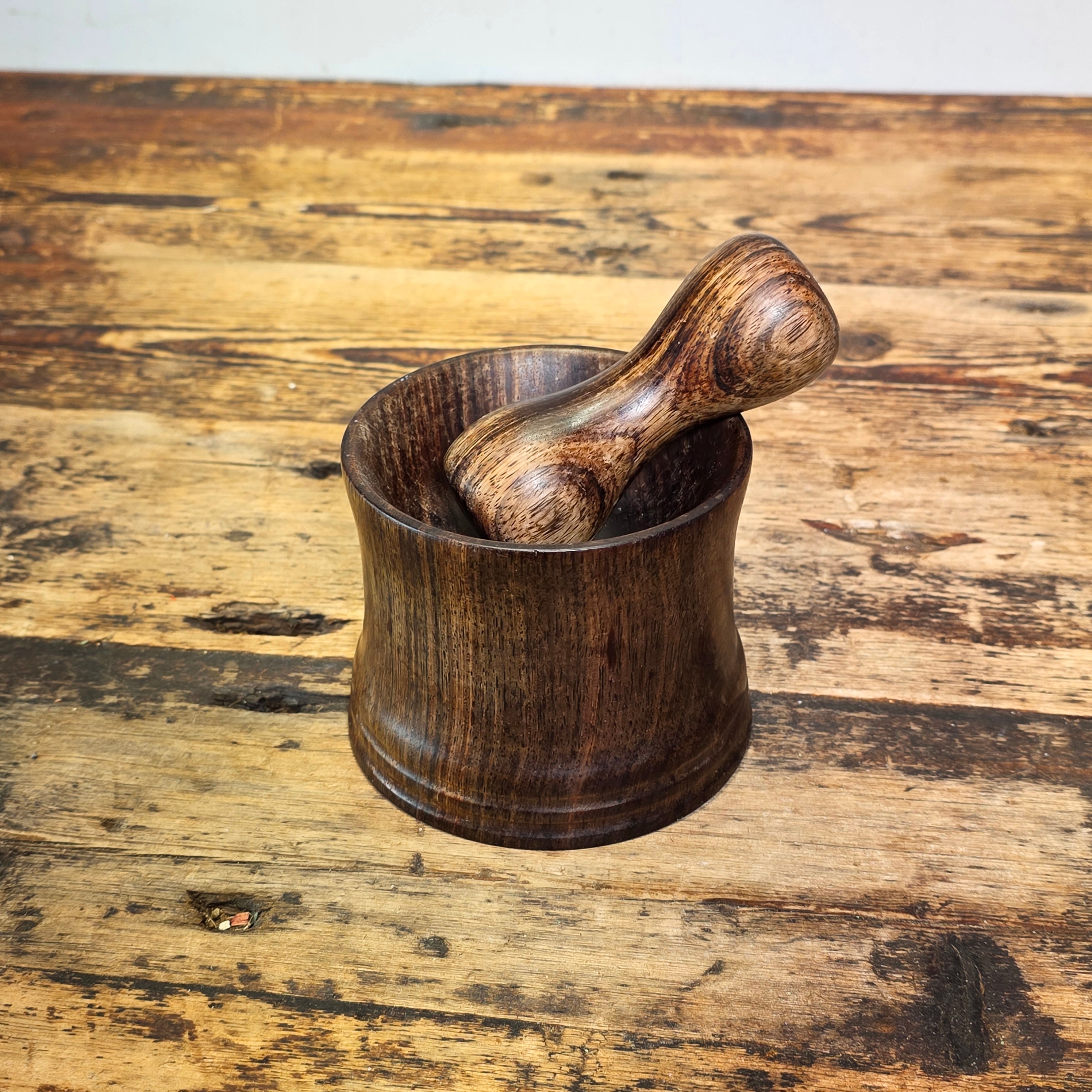 Vintage Wood Mortar & Pestle Set Signed JR Farmhouse Primitive Herb Grinder 4.5"
