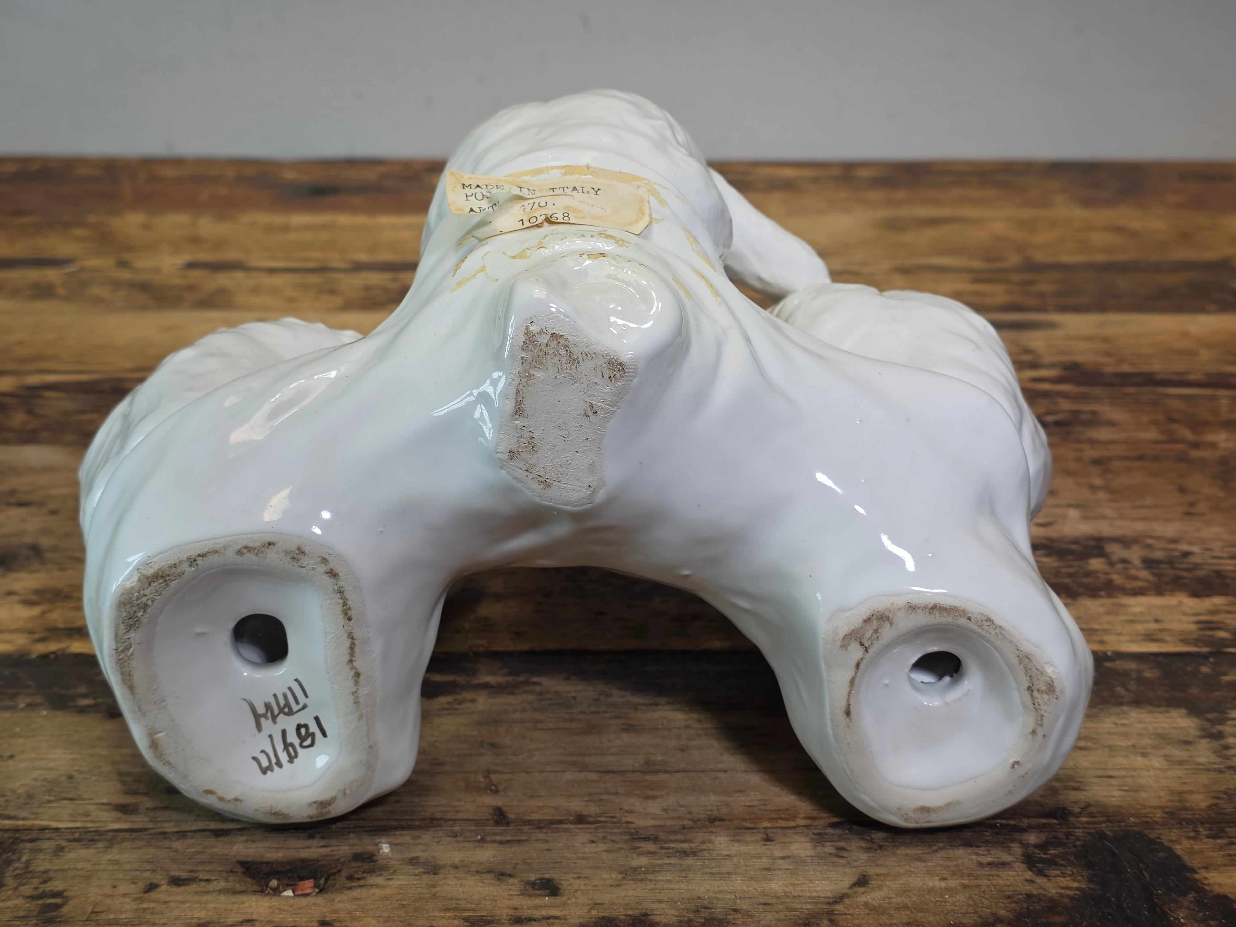 Vintage Italy White Ceramic Three Wise Monkeys Statue Hollywood Regency MCM
