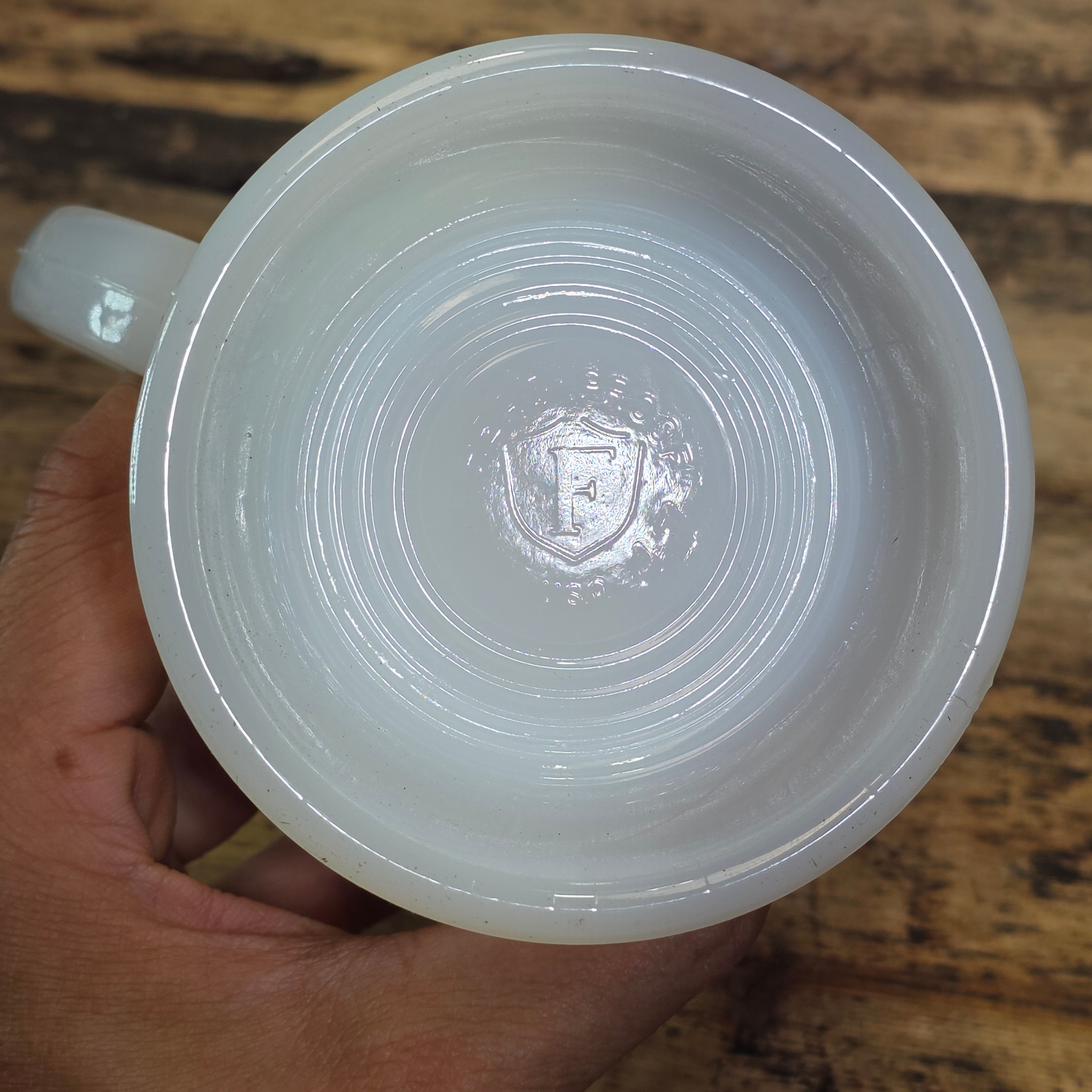 Vintage Federal Milk Glass Beer Stein Mug Tavern Scene Iridescent Heat Proof 6"