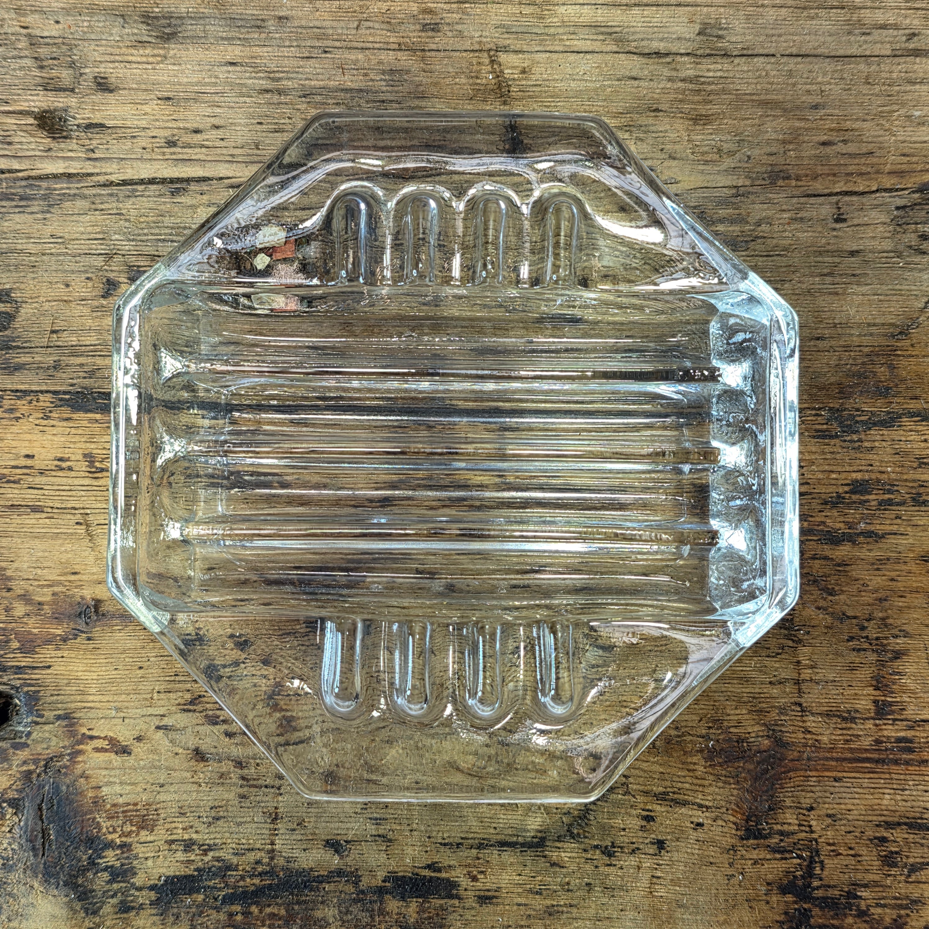 Vintage Safex Clear Glass Ashtray Octagon Mid Century Modern Art Deco 5" Heavy