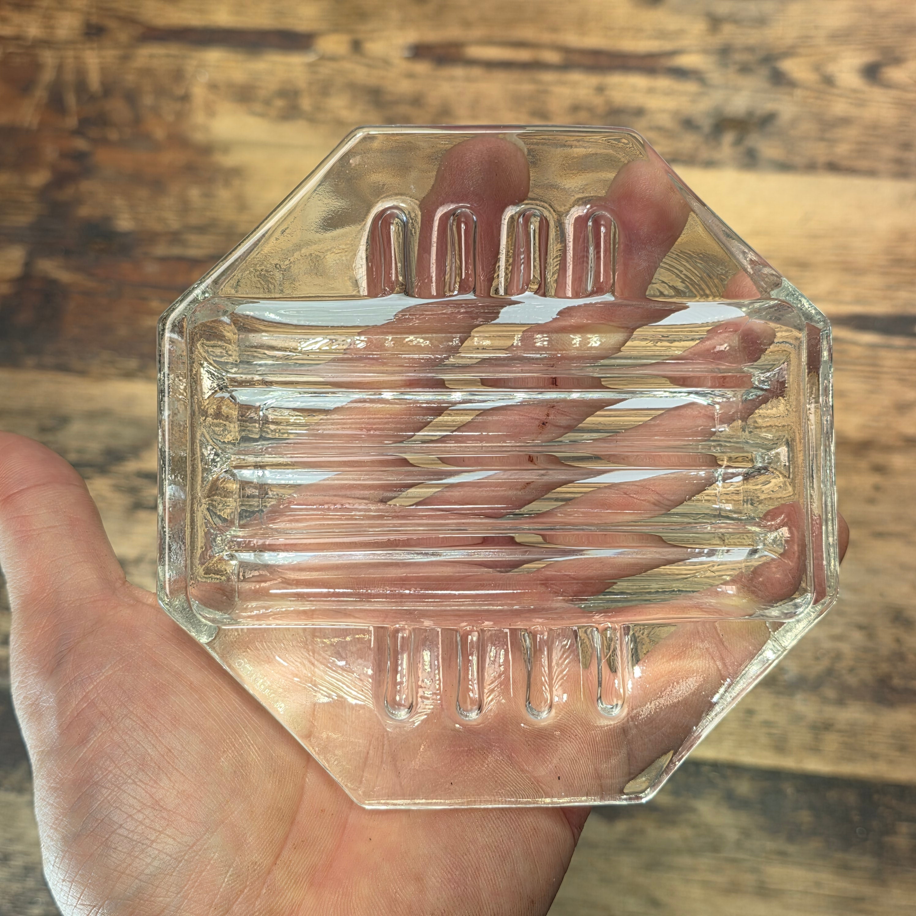 Vintage Safex Clear Glass Ashtray Octagon Mid Century Modern Art Deco 5" Heavy