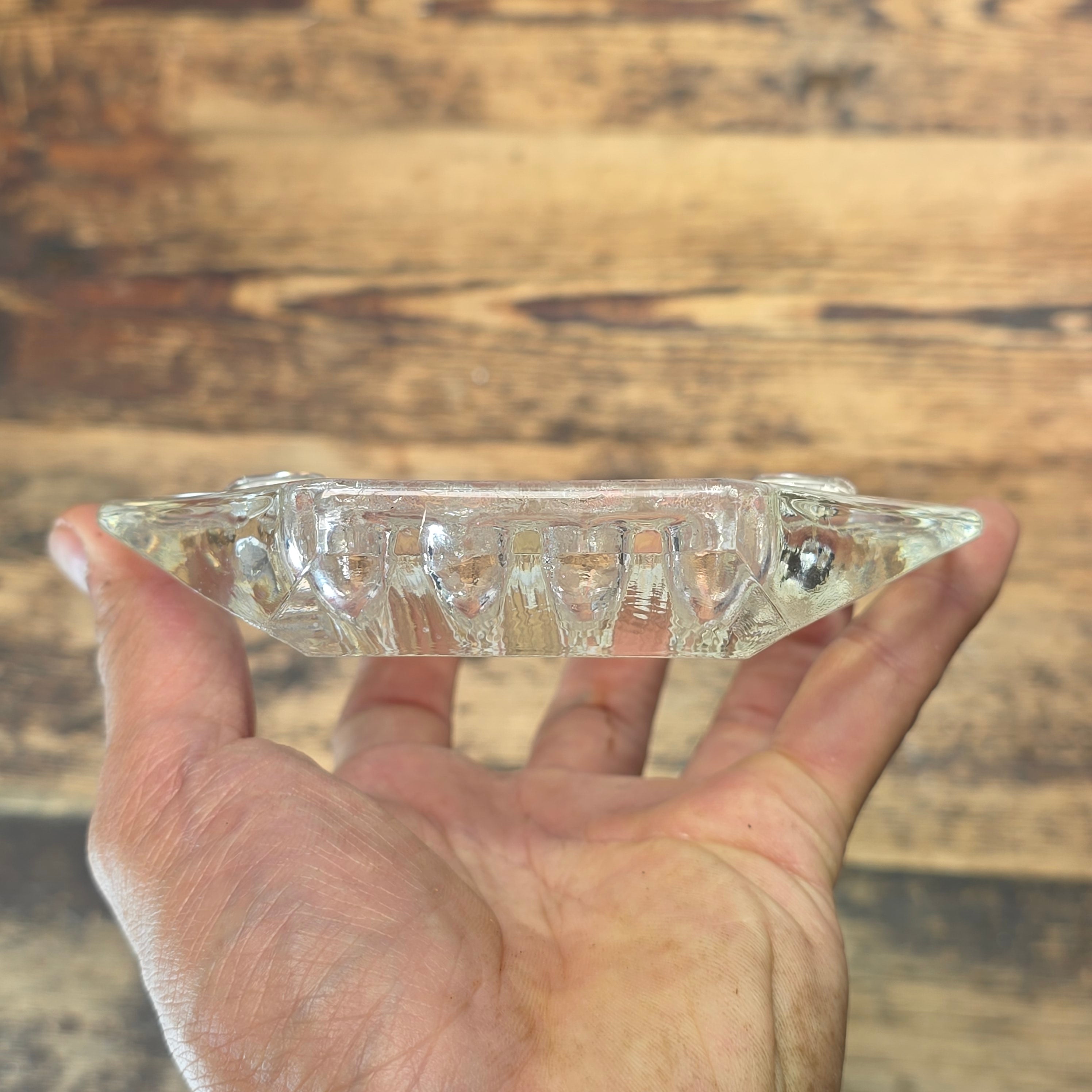 Vintage Safex Clear Glass Ashtray Octagon Mid Century Modern Art Deco 5" Heavy