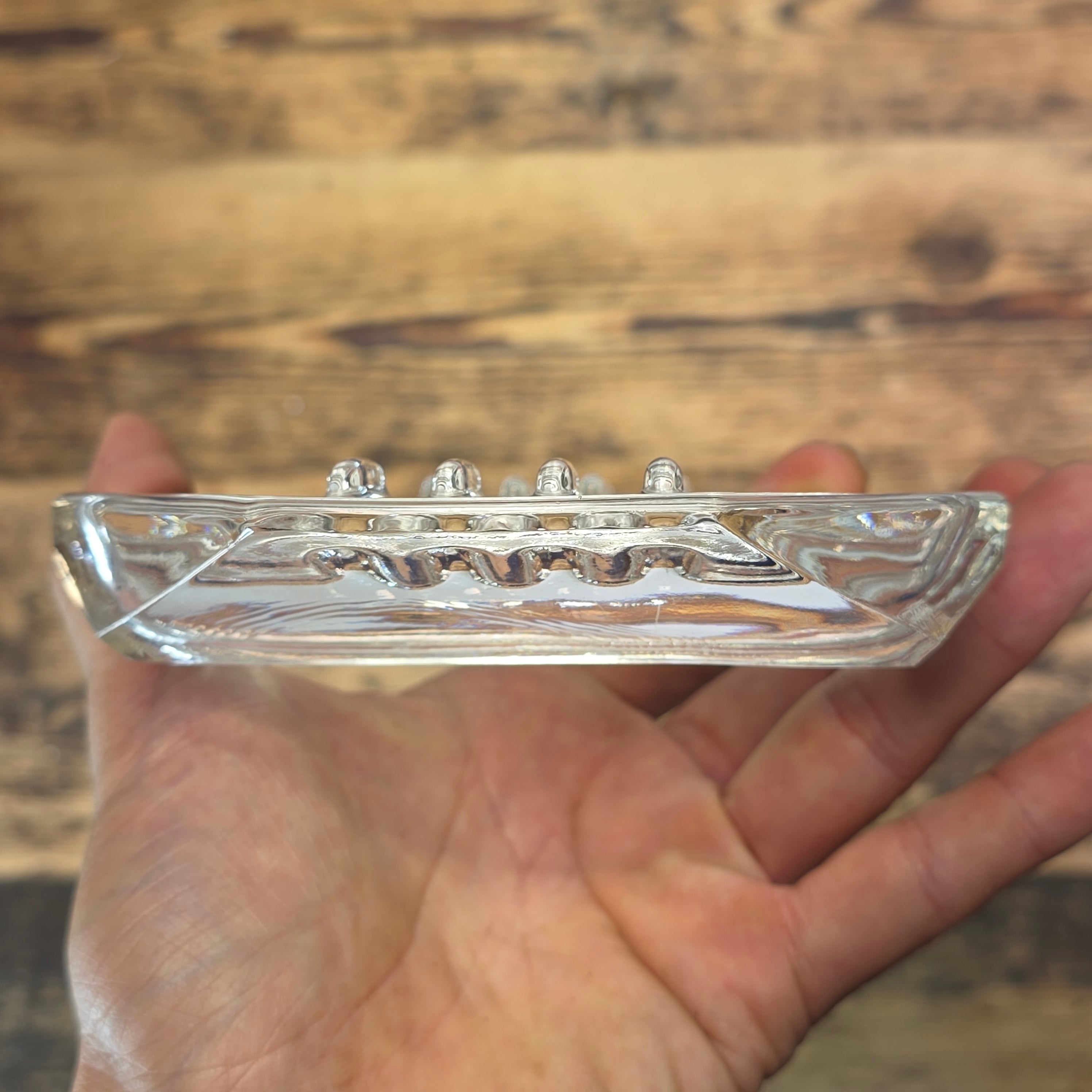 Vintage Safex Clear Glass Ashtray Octagon Mid Century Modern Art Deco 5" Heavy