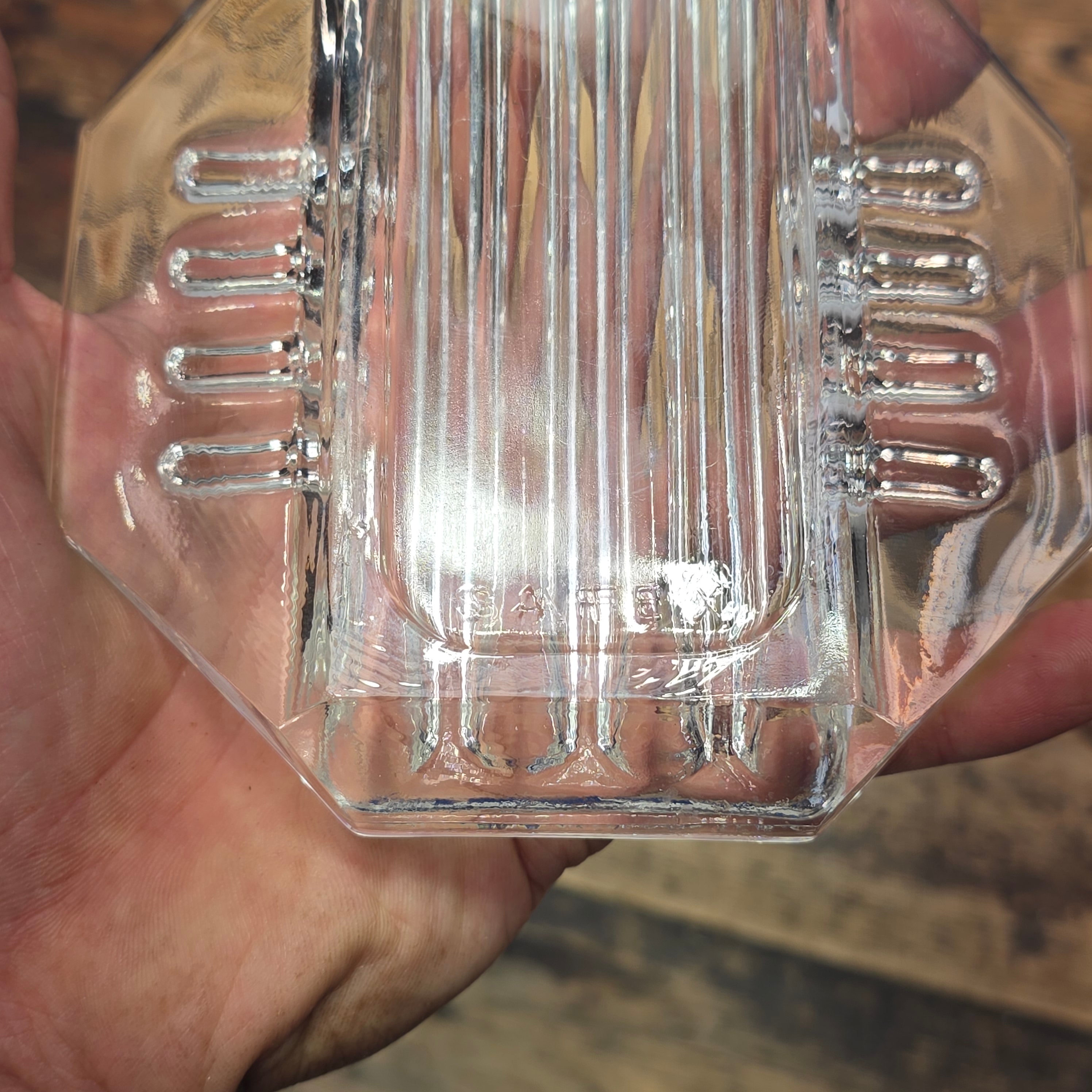 Vintage Safex Clear Glass Ashtray Octagon Mid Century Modern Art Deco 5" Heavy