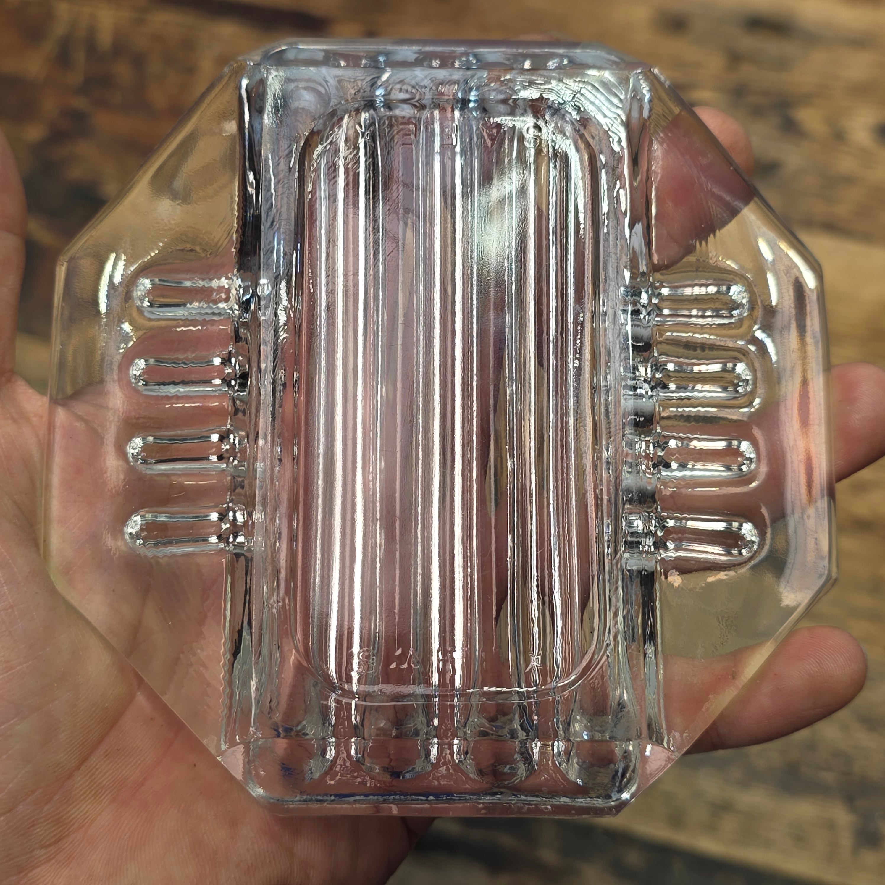Vintage Safex Clear Glass Ashtray Octagon Mid Century Modern Art Deco 5" Heavy