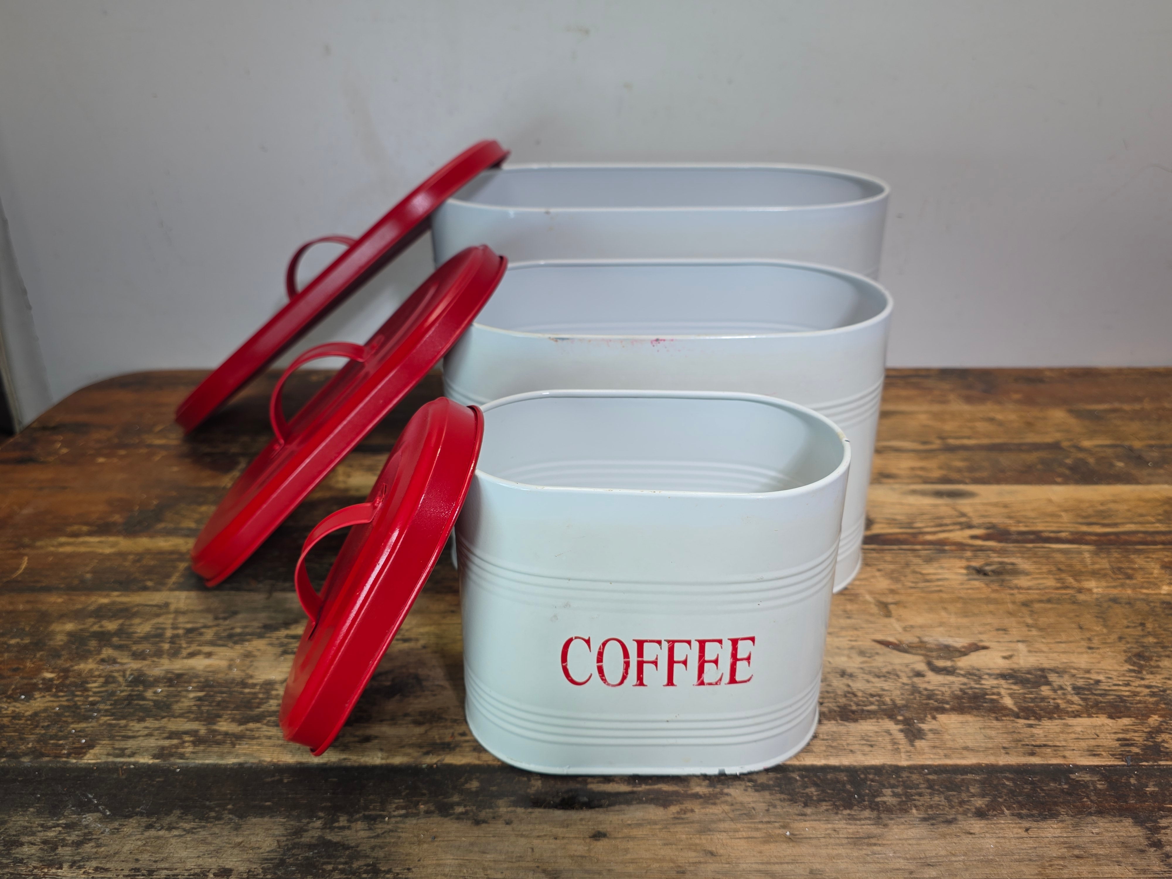 Vintage Mid-Century Metal Kitchen Canister 3-Piece Set - Bread, Cookies & Coffee