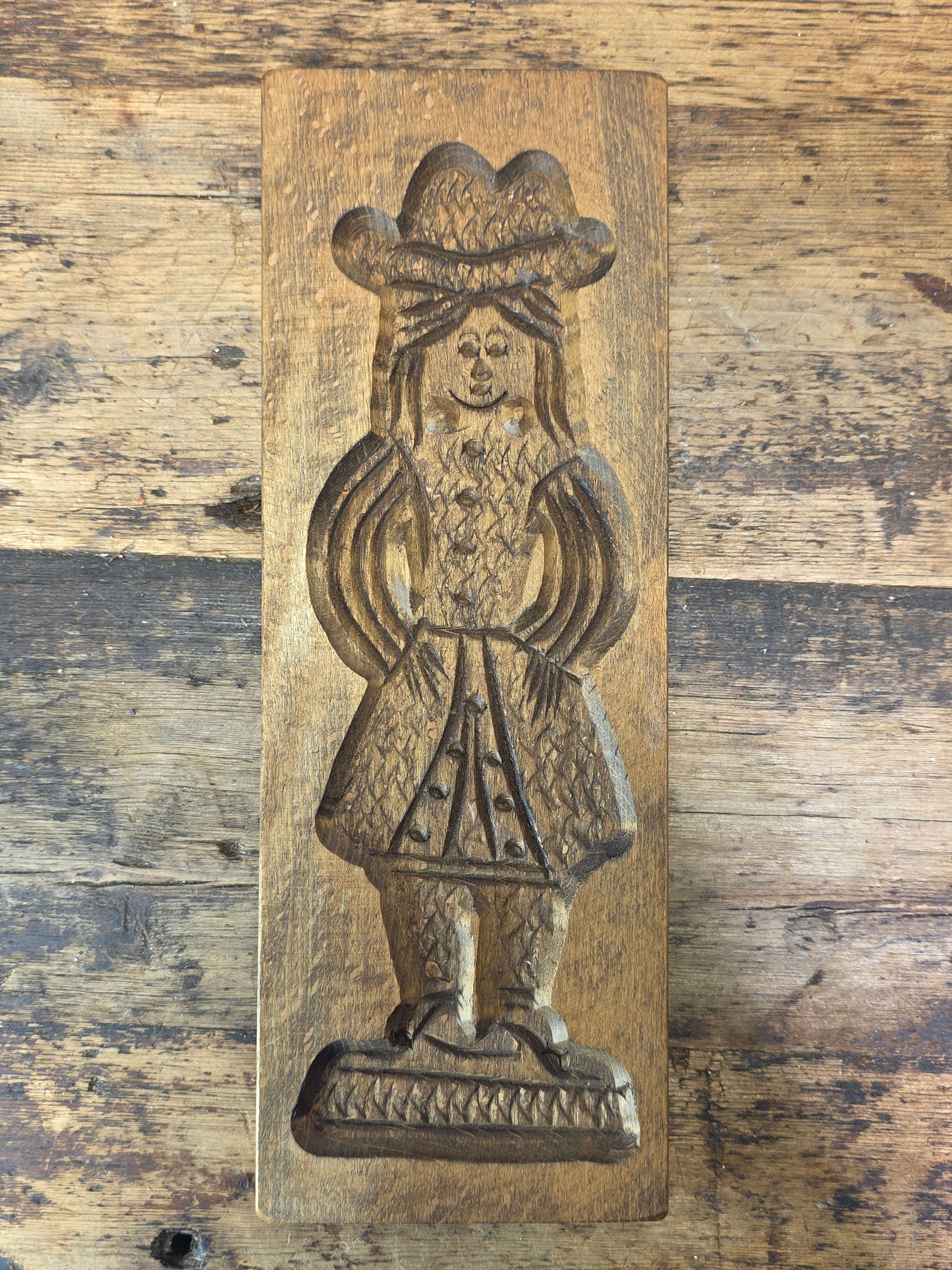 Vintage Dutch Speculaas Mold Wood Cookie Press Girl Woman Figural Wall Plaque 13"