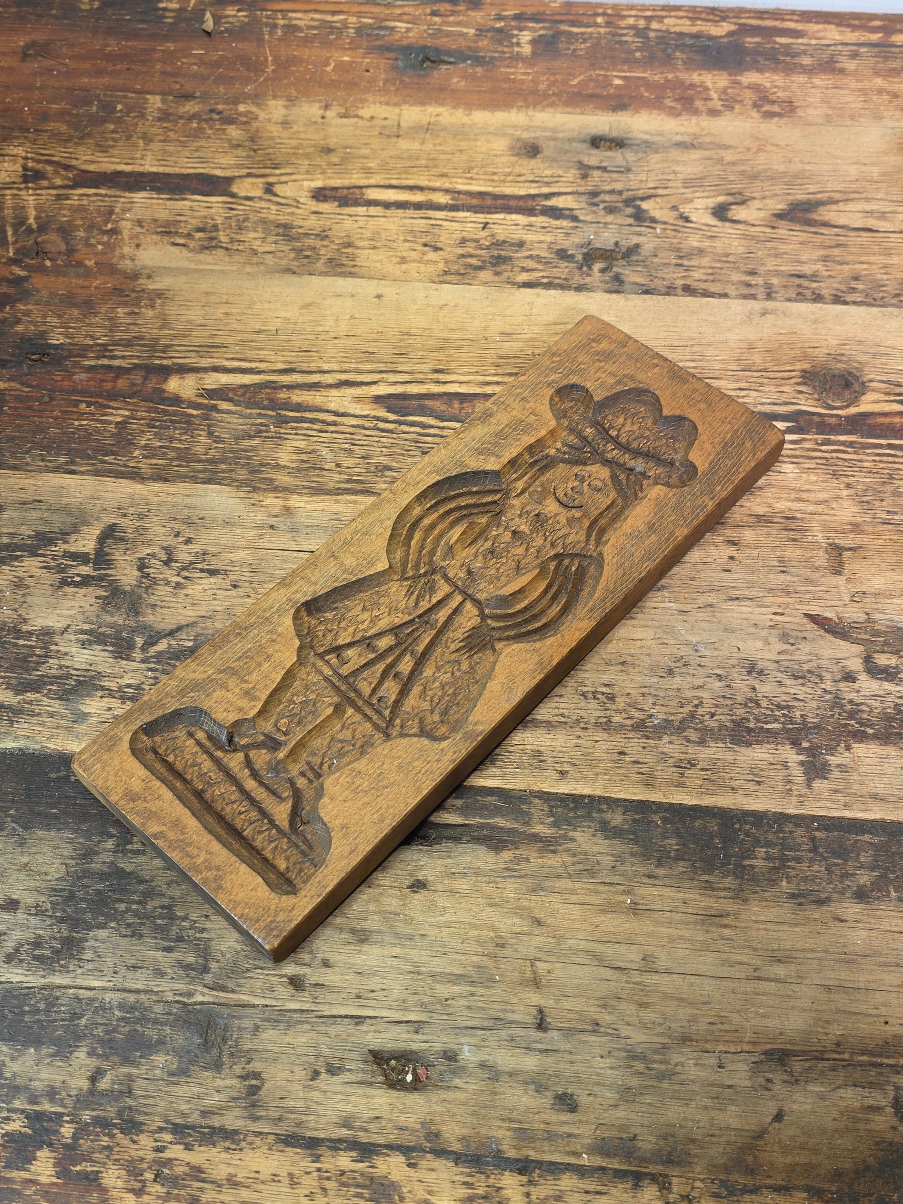 Vintage Dutch Speculaas Mold Wood Cookie Press Girl Woman Figural Wall Plaque 13"