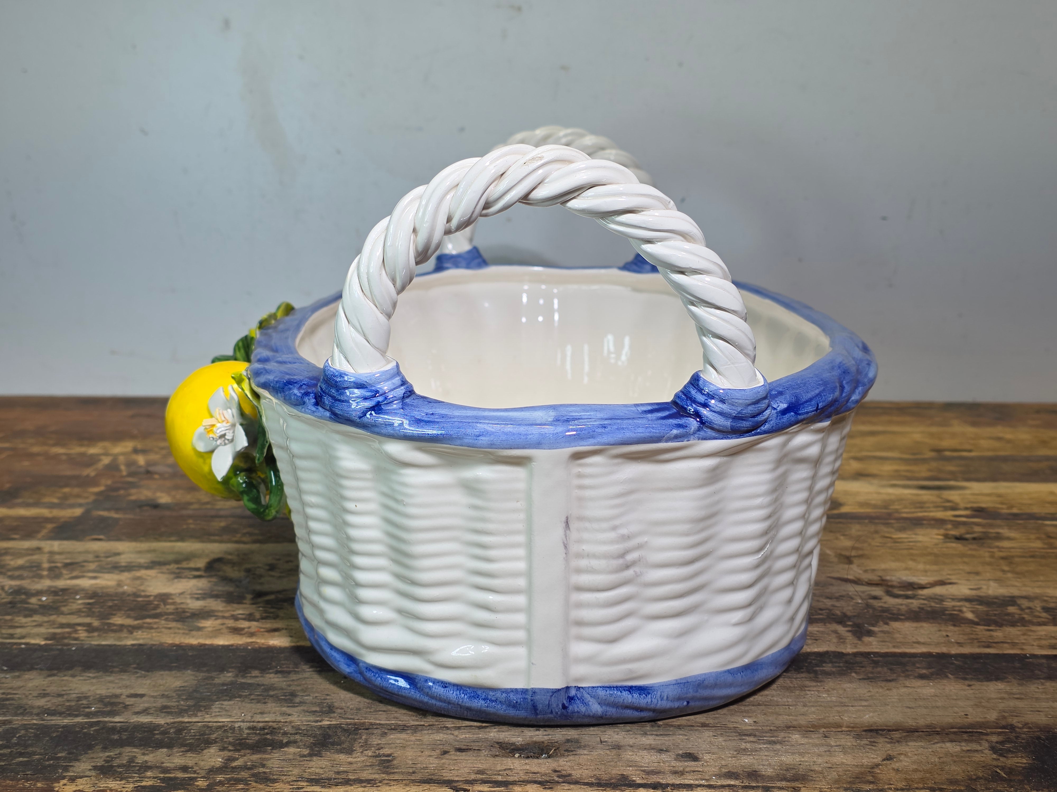 Vintage Italian Orgia Majolica Lemon Planter Basket Pot Ceramiche D'arte 19.5"L