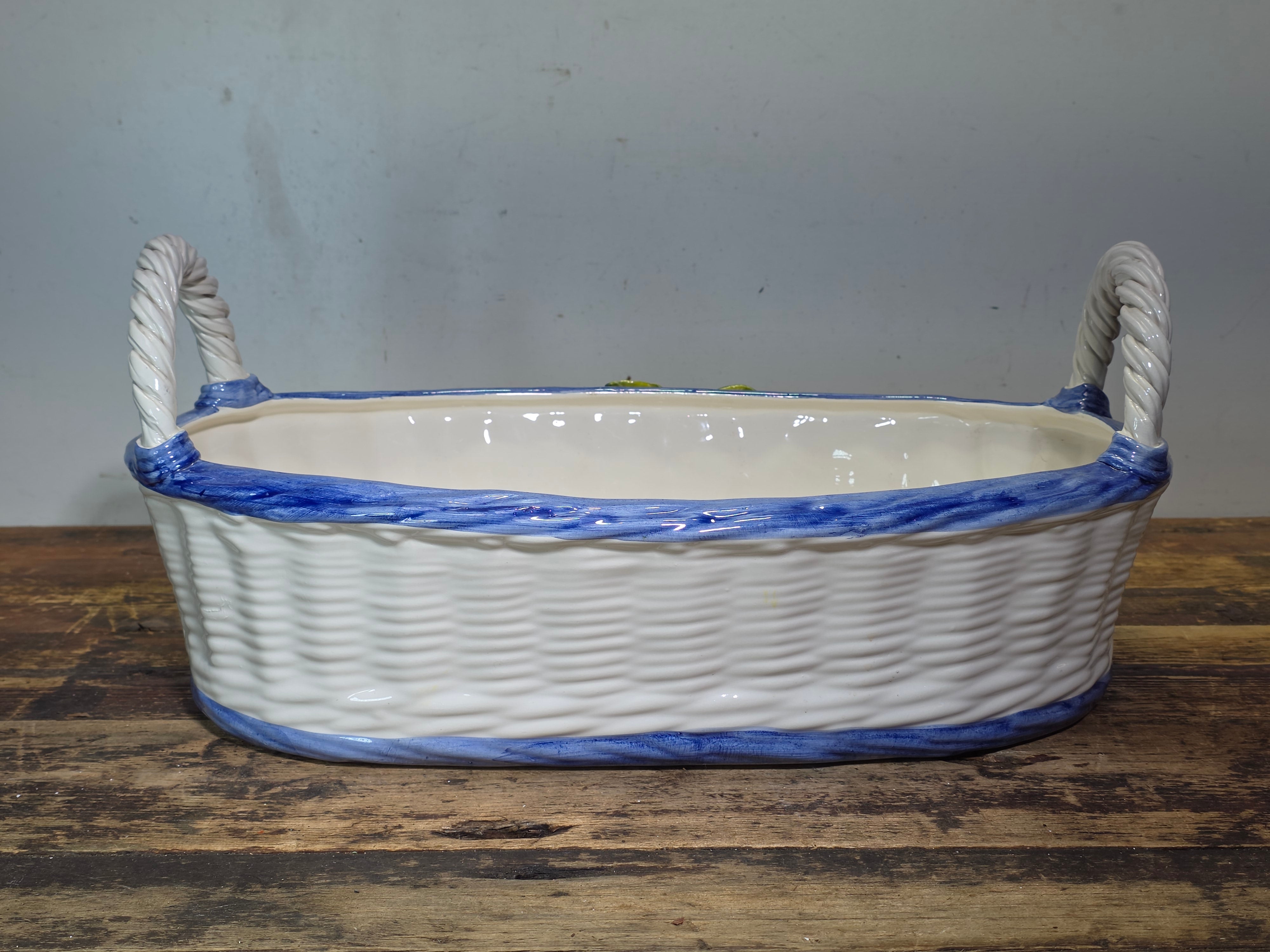 Vintage Italian Orgia Majolica Lemon Planter Basket Pot Ceramiche D'arte 19.5"L