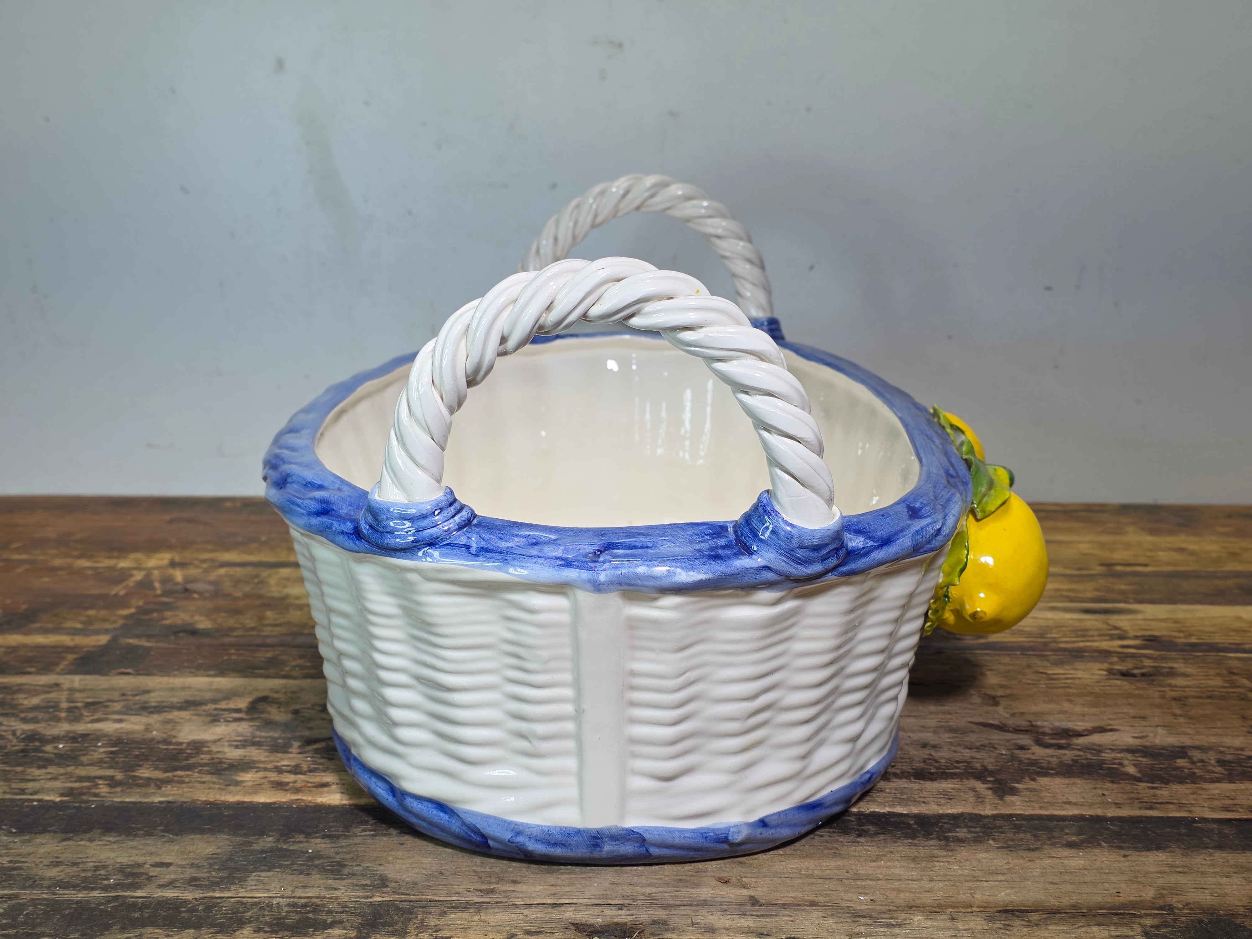 Vintage Italian Orgia Majolica Lemon Planter Basket Pot Ceramiche D'arte 19.5"L
