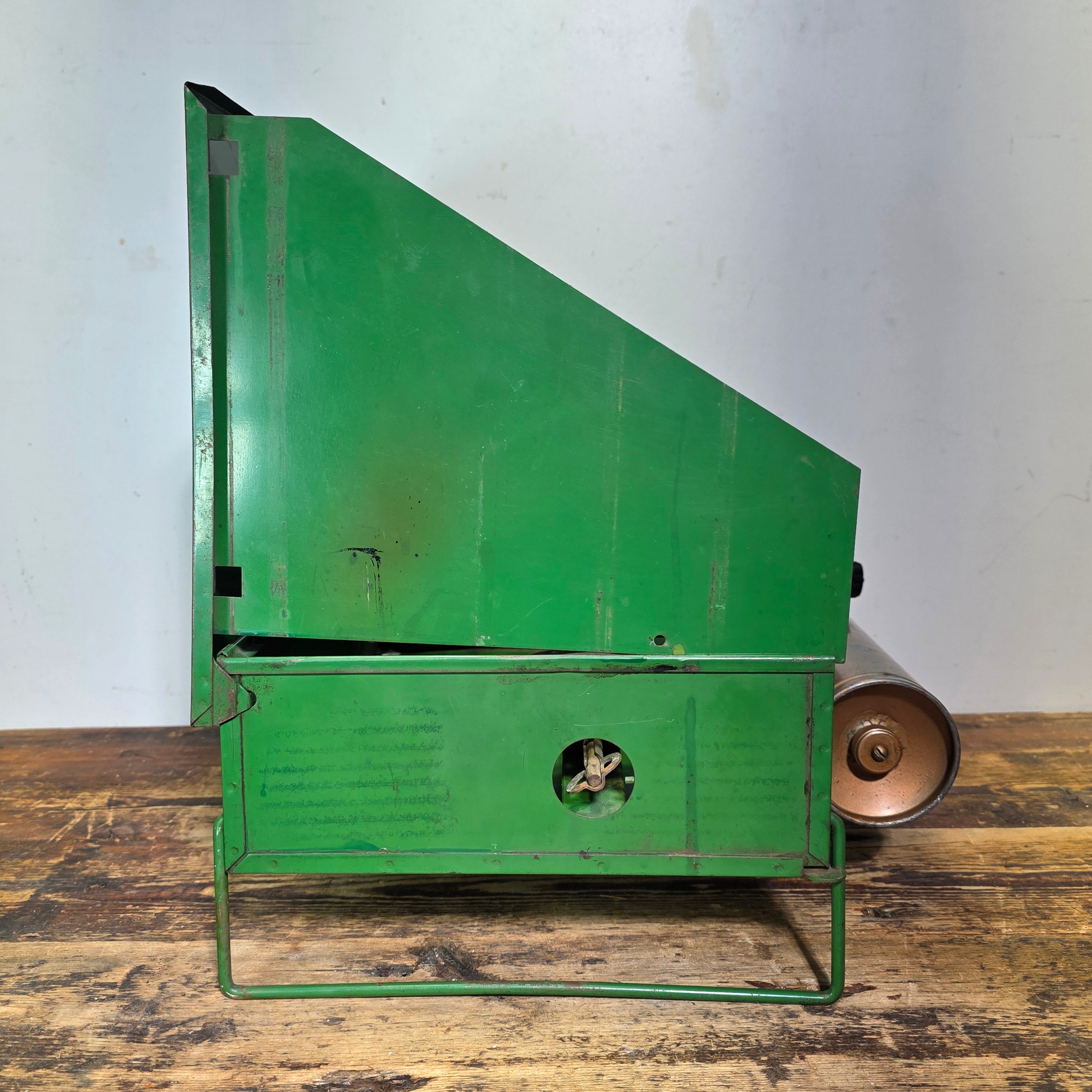 Vintage Coleman 425 Two Burner Camp Stove Gold Tank Green Case AS-IS