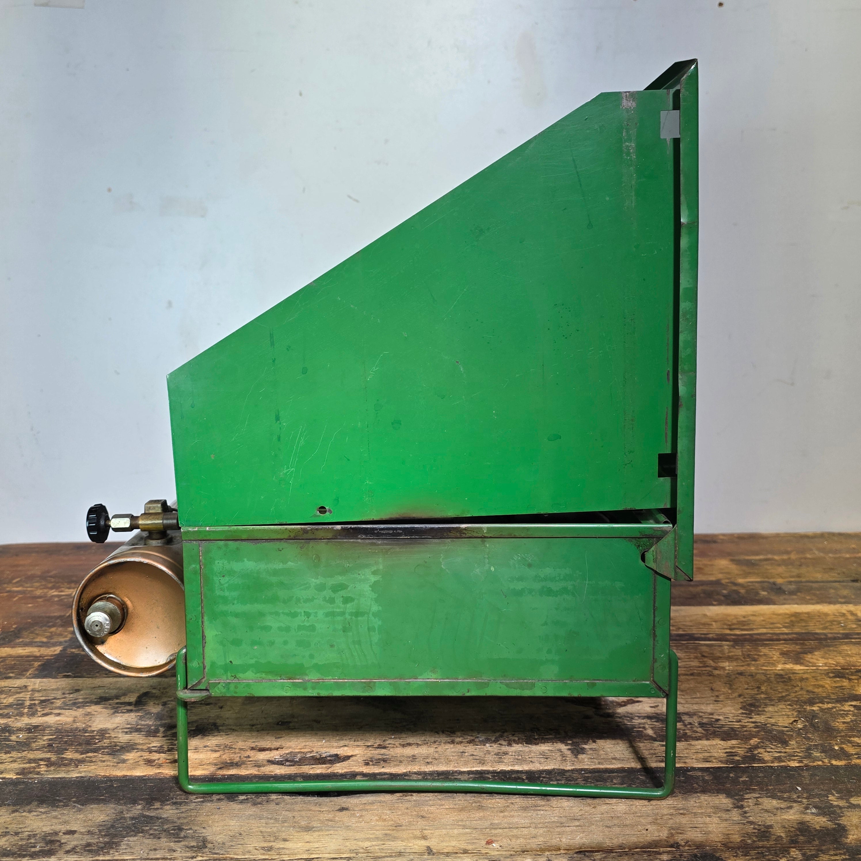 Vintage Coleman 425 Two Burner Camp Stove Gold Tank Green Case AS-IS