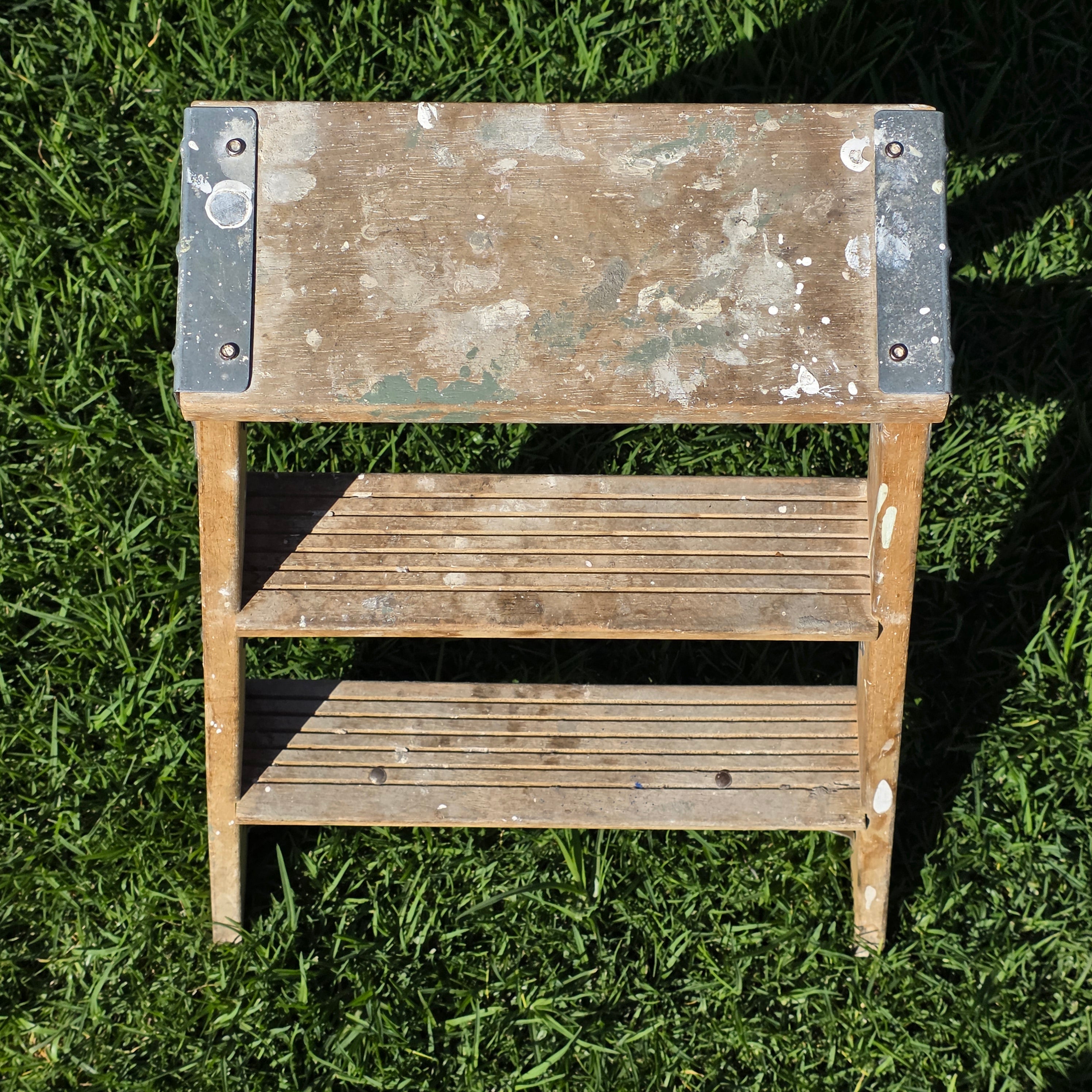 Vintage Keller Wooden Step Stool Ladder 2 Step Rustic Plant Stand Americana