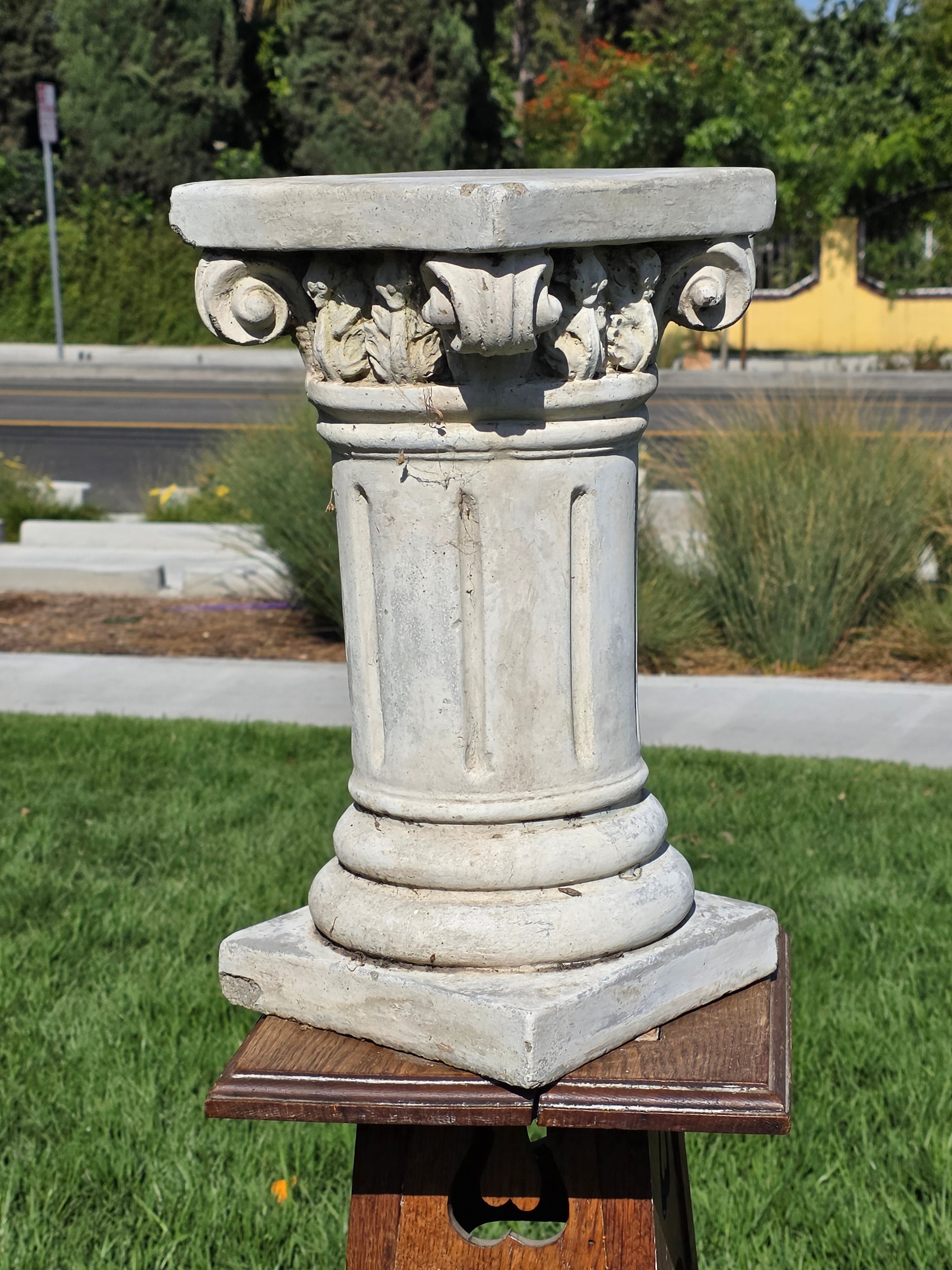 Share Vintage Concrete Column Pedestal Stand Ionic Capital Cast Stone Plant Base 50lb