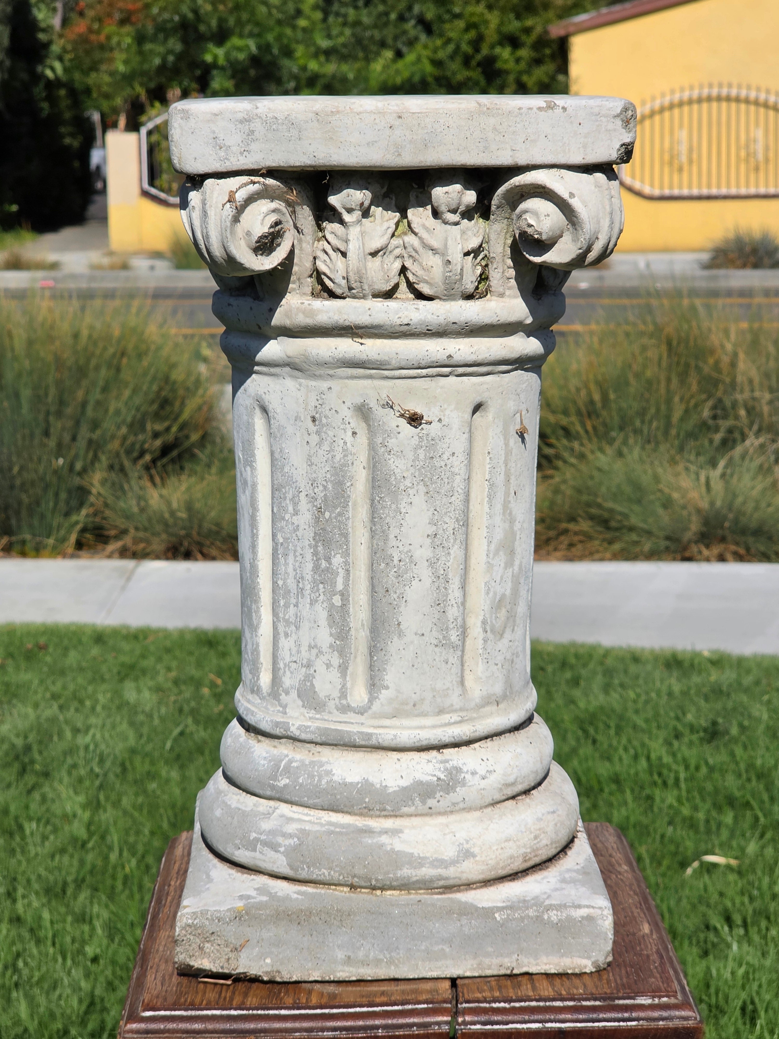 Share Vintage Concrete Column Pedestal Stand Ionic Capital Cast Stone Plant Base 50lb