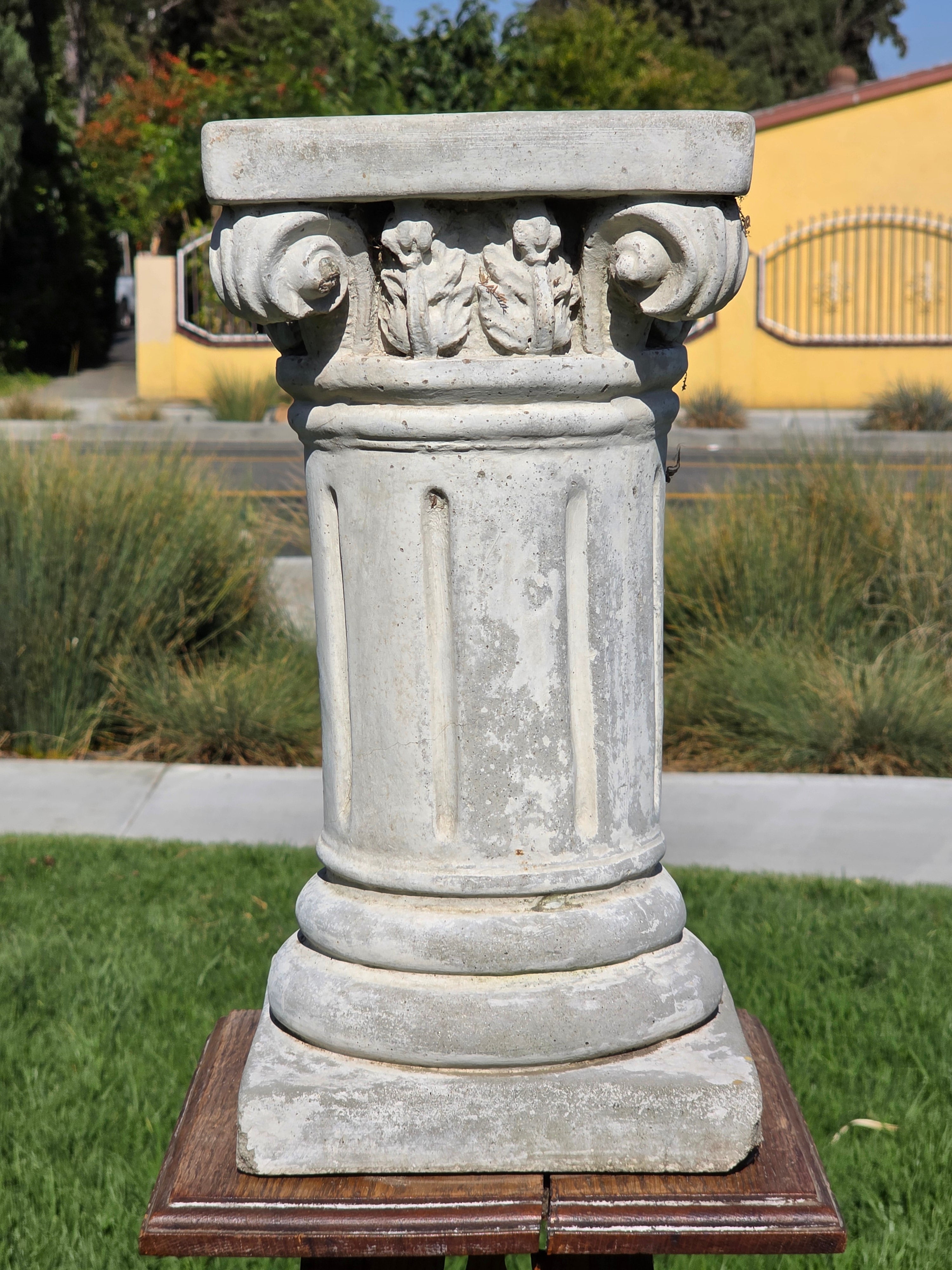 Share Vintage Concrete Column Pedestal Stand Ionic Capital Cast Stone Plant Base 50lb