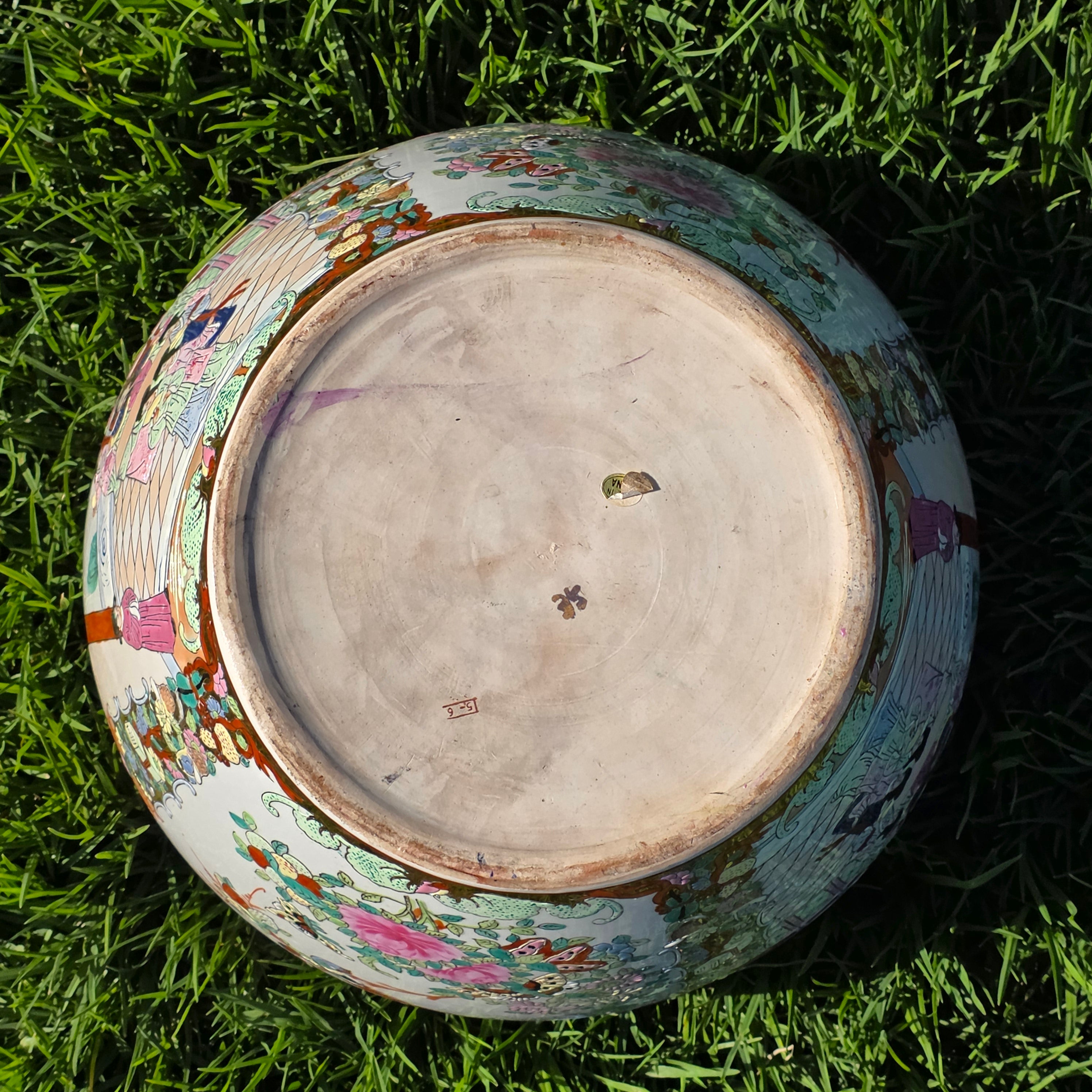 Large Chinese Koi Chrysanthemum Planter Incised Fish Bowl Vase Jardiniere 12"