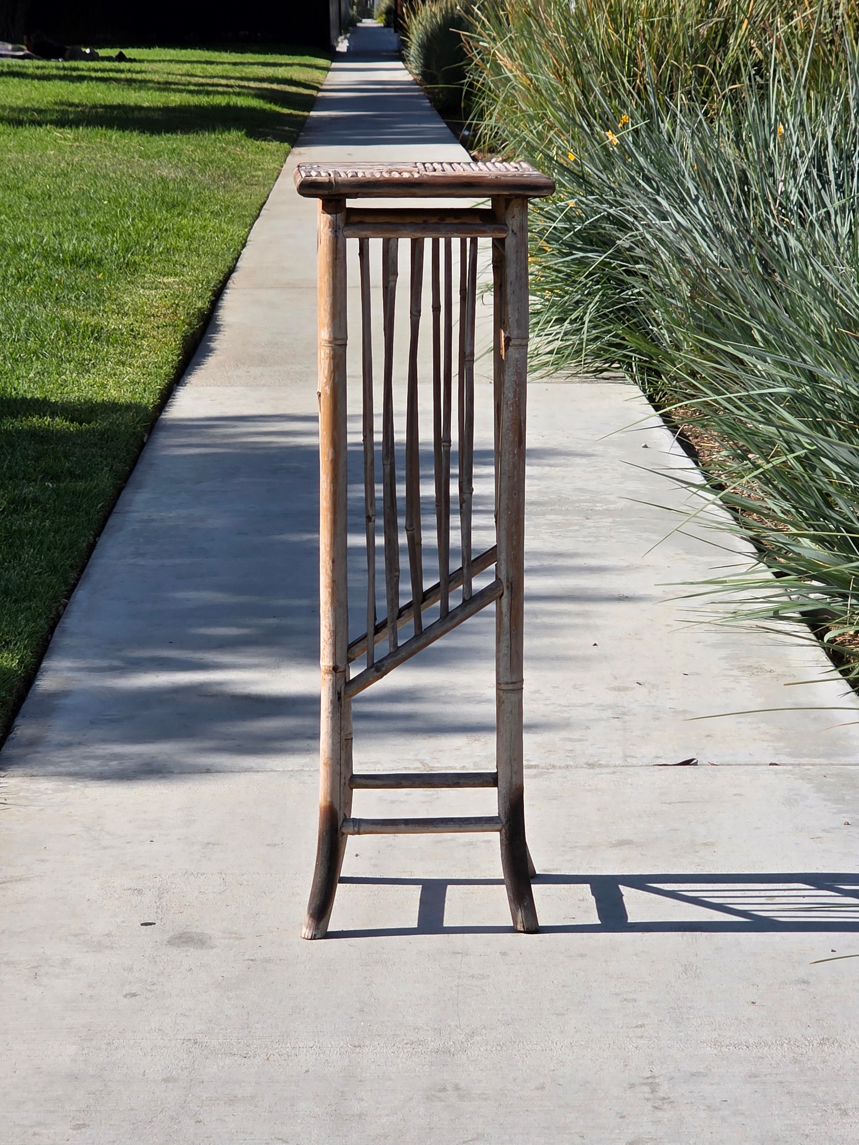 Vintage Boho Bamboo Plant Stand Tall Flower Pot Holder Rattan Tiki Basketweave