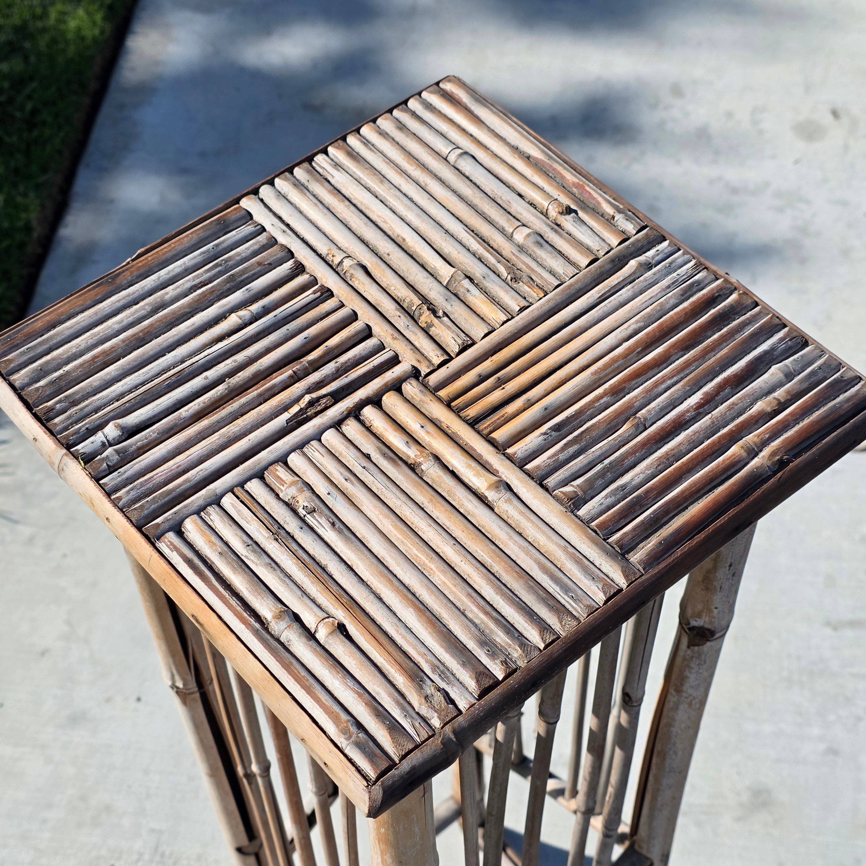 Vintage Boho Bamboo Plant Stand Tall Flower Pot Holder Rattan Tiki Basketweave