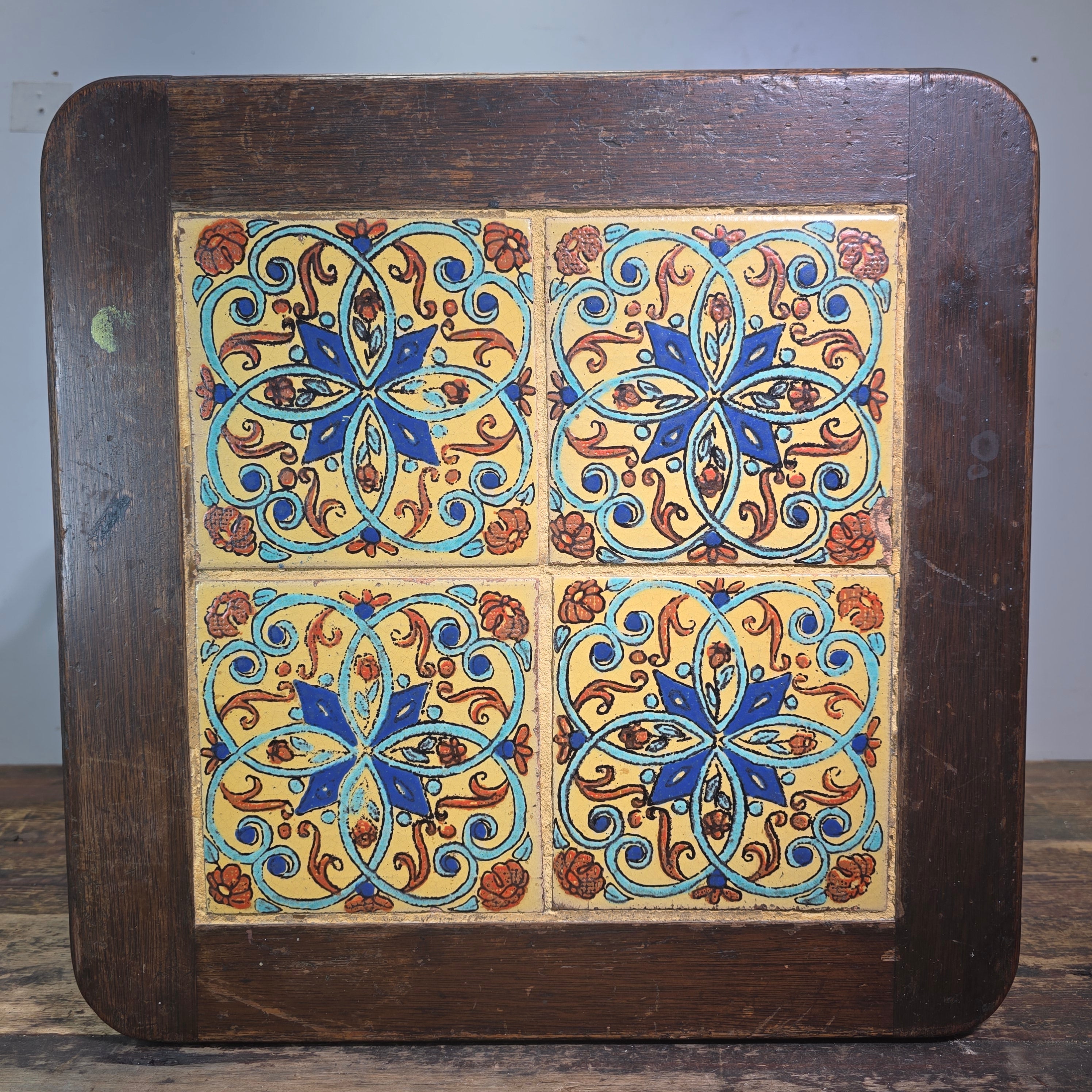 Vintage 1930s Tudor Tile Occasional Table Wood Side Nightstand Whittier CA