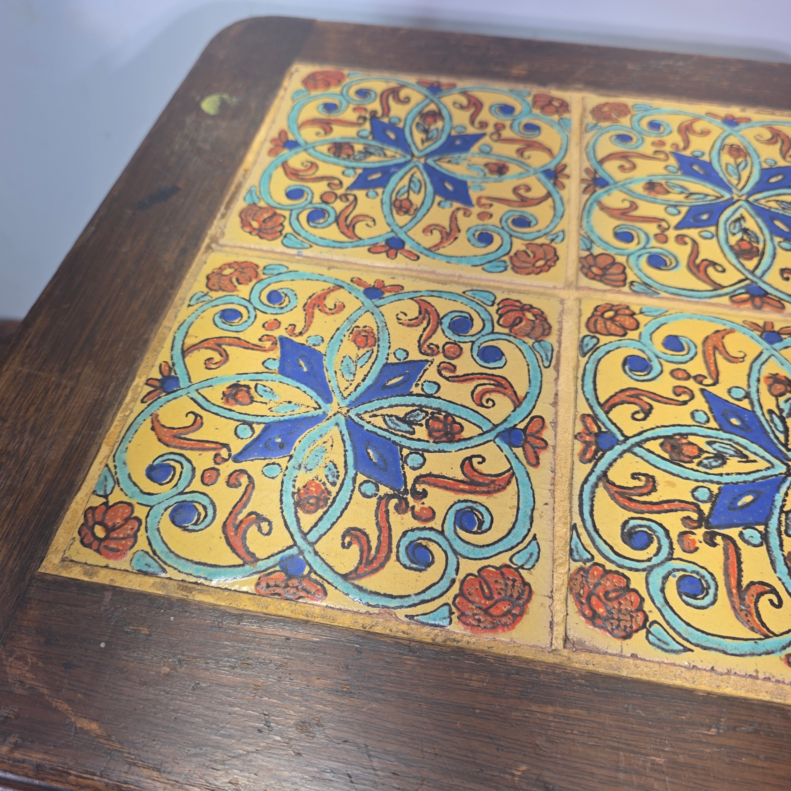 Vintage 1930s Tudor Tile Occasional Table Wood Side Nightstand Whittier CA