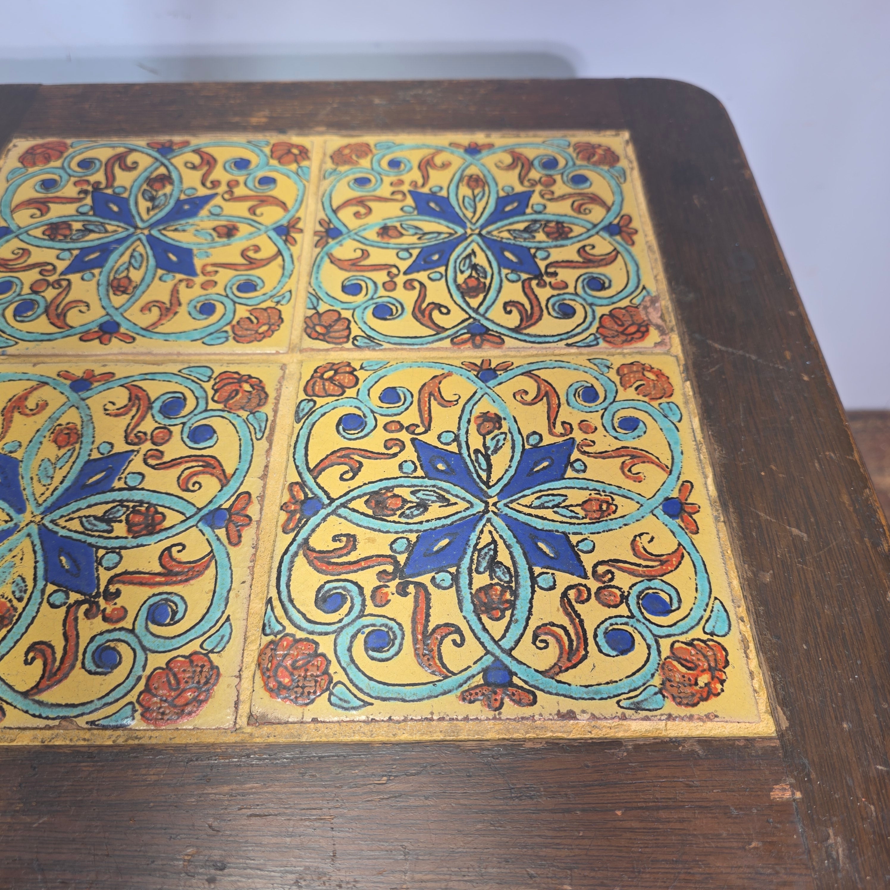 Vintage 1930s Tudor Tile Occasional Table Wood Side Nightstand Whittier CA