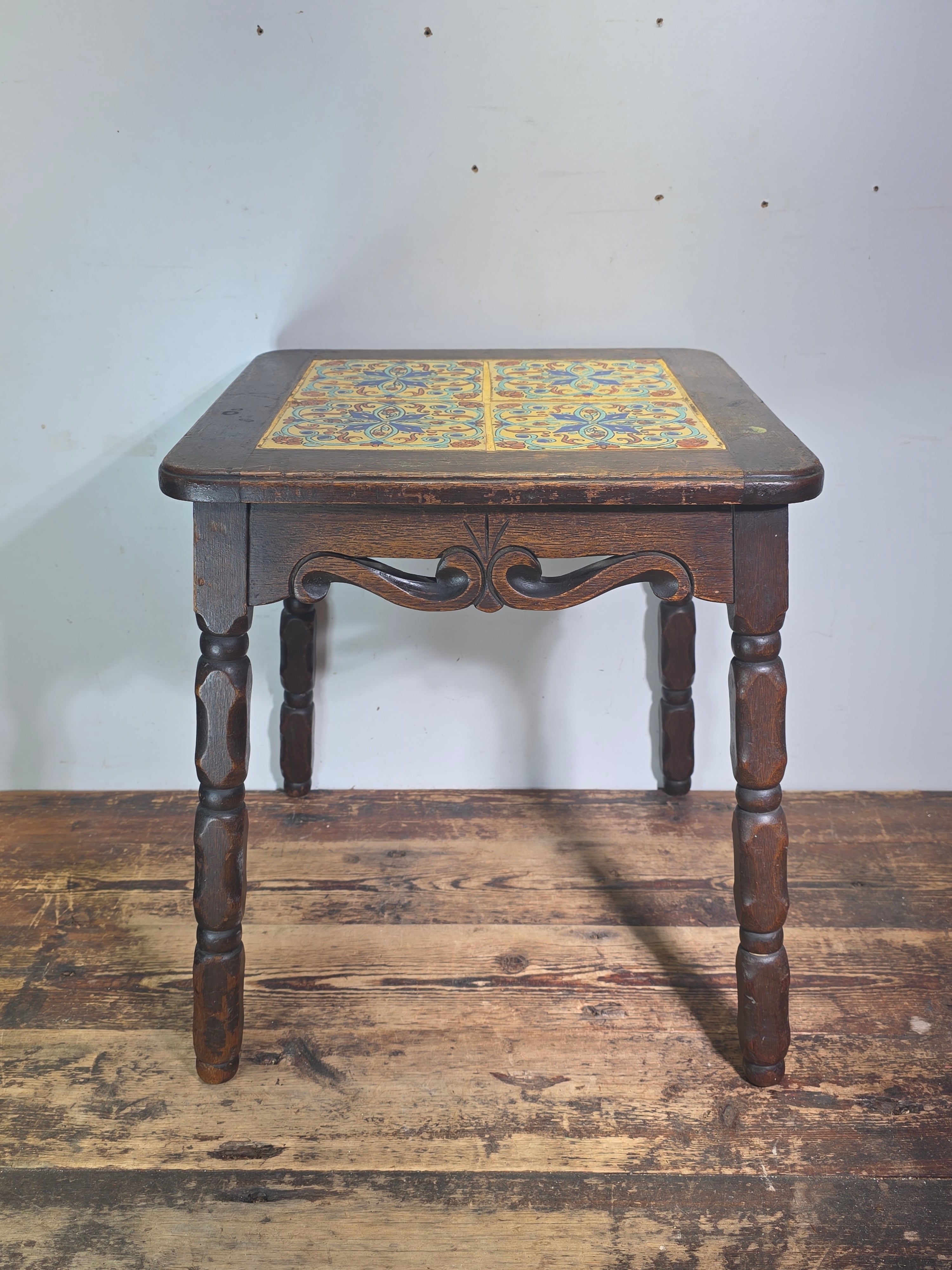 Vintage 1930s Tudor Tile Occasional Table Wood Side Nightstand Whittier CA