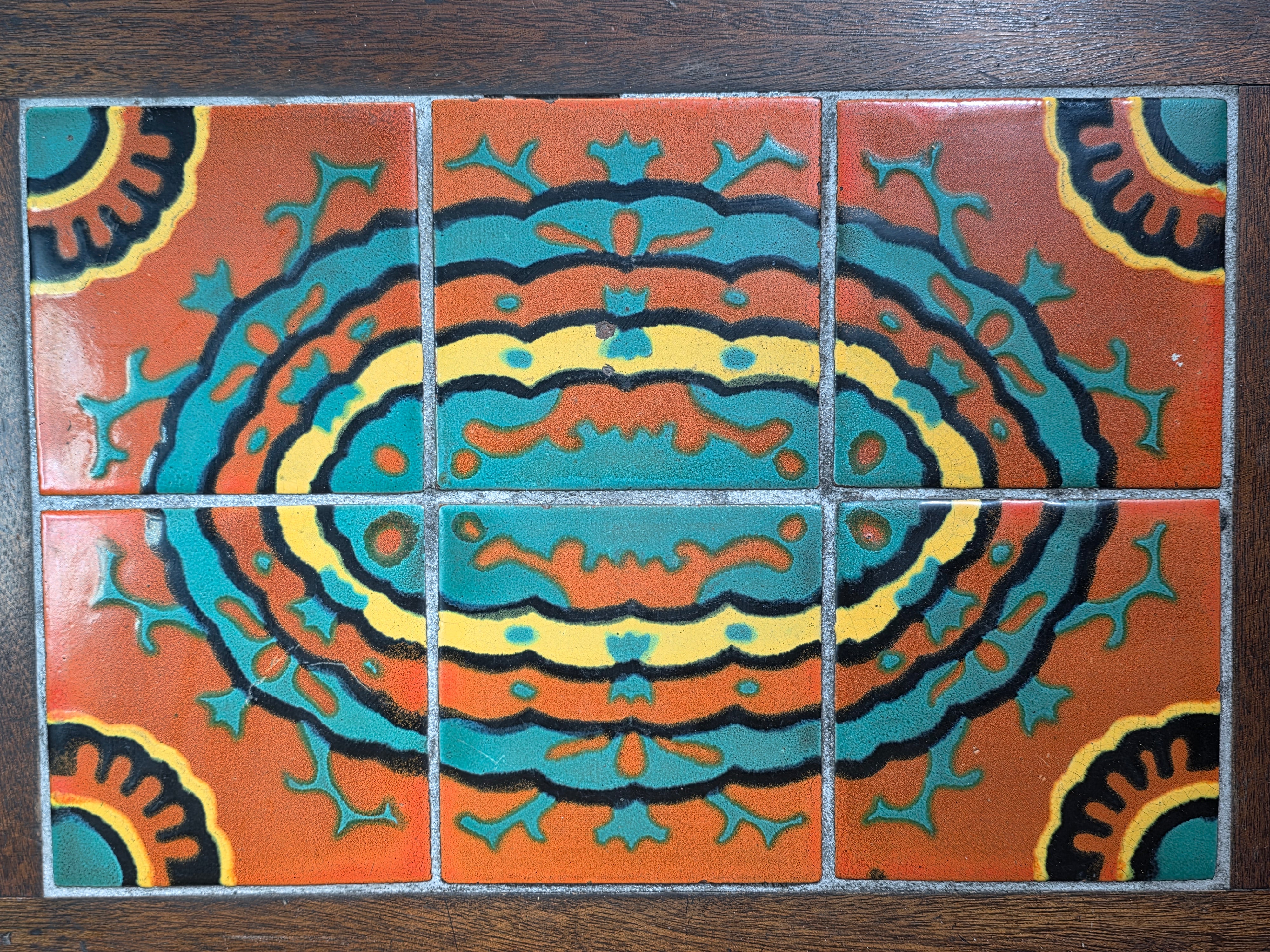 Vintage 1930s Taylor Tile Top Spanish Coffee Table Antique Wood Side Orange