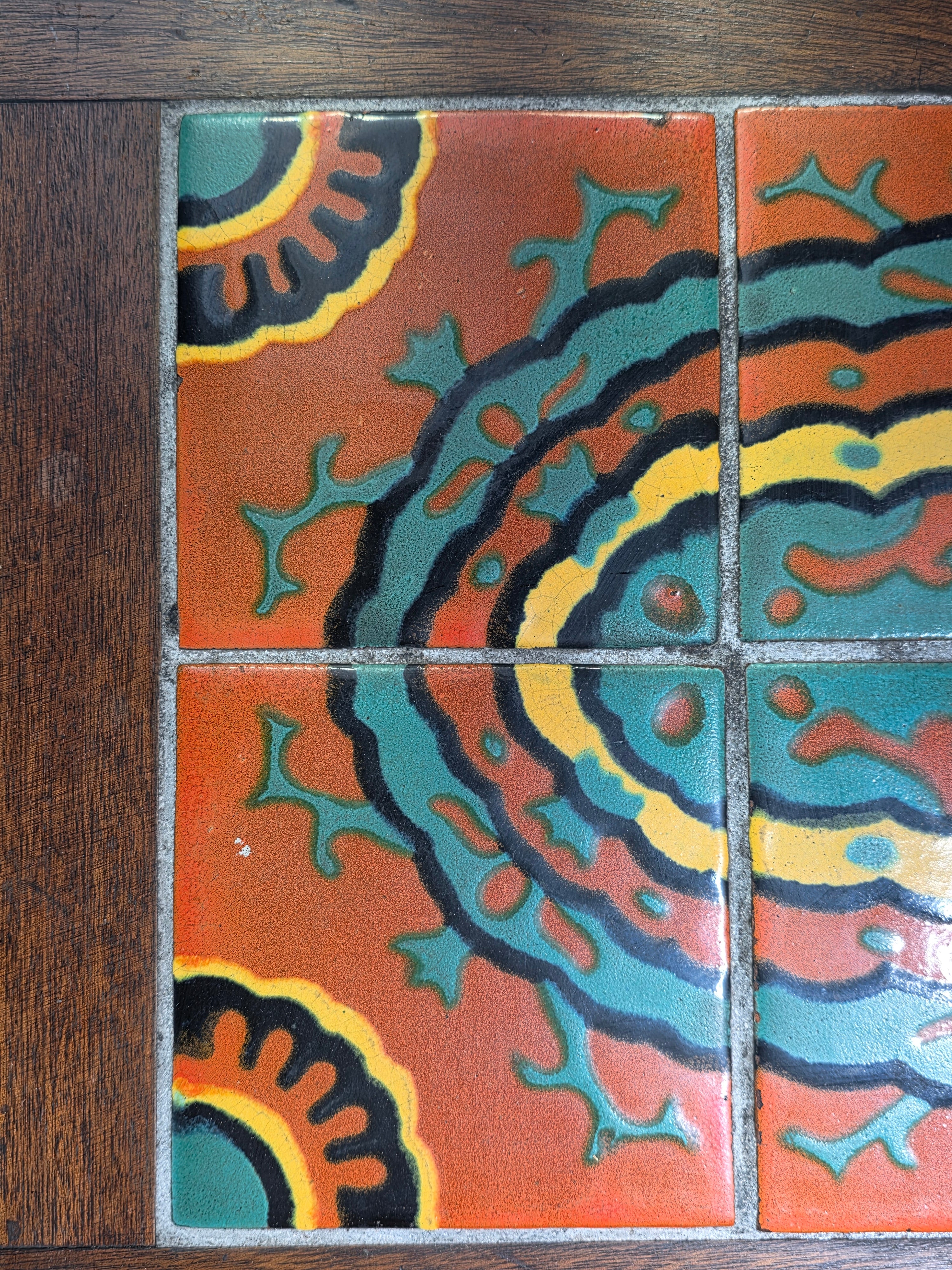 Vintage 1930s Taylor Tile Top Spanish Coffee Table Antique Wood Side Orange