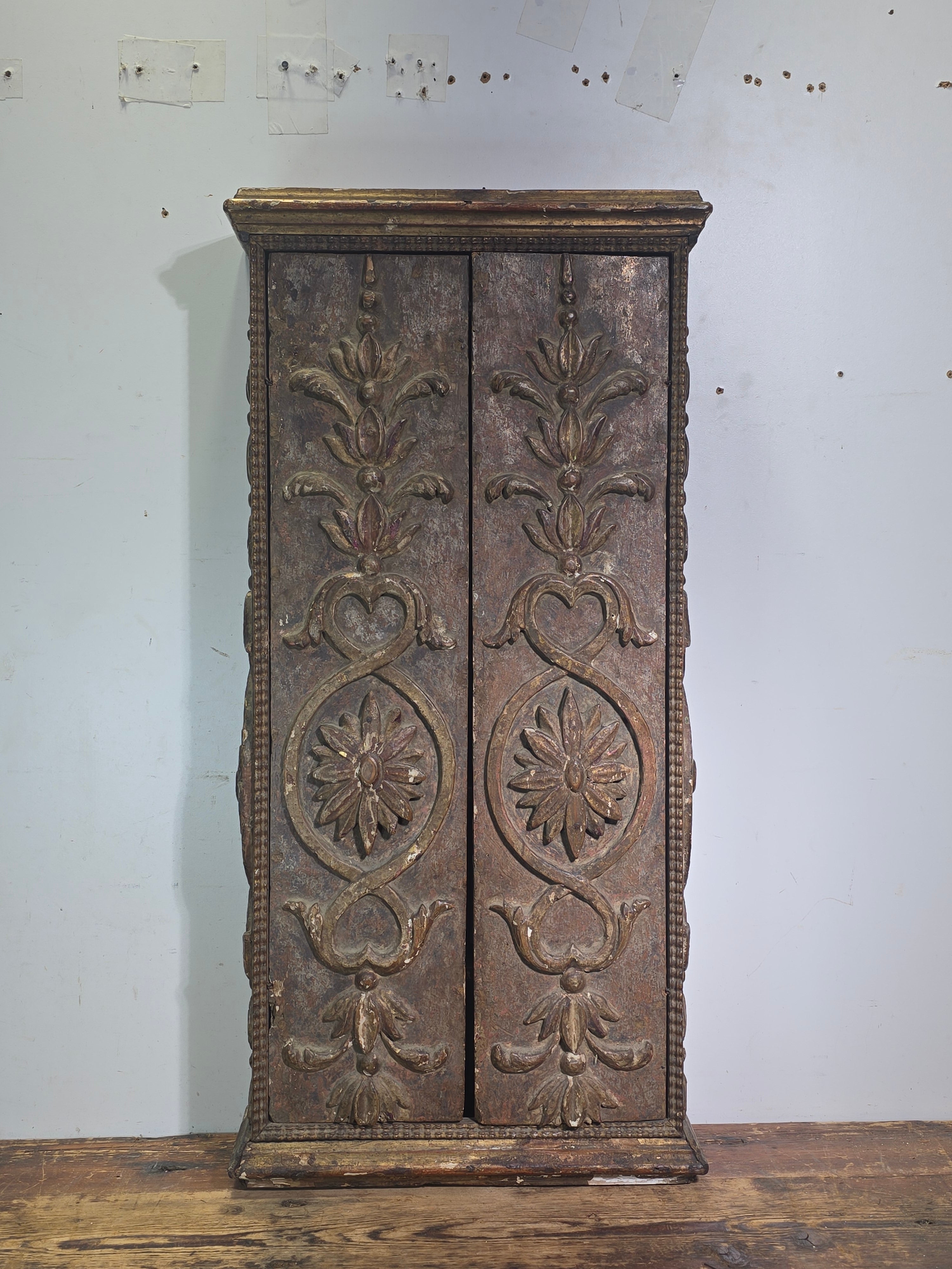 Tabernacle Church Cabinet 1700s Italian Spanish Baroque Carved Wood Wall Gilt