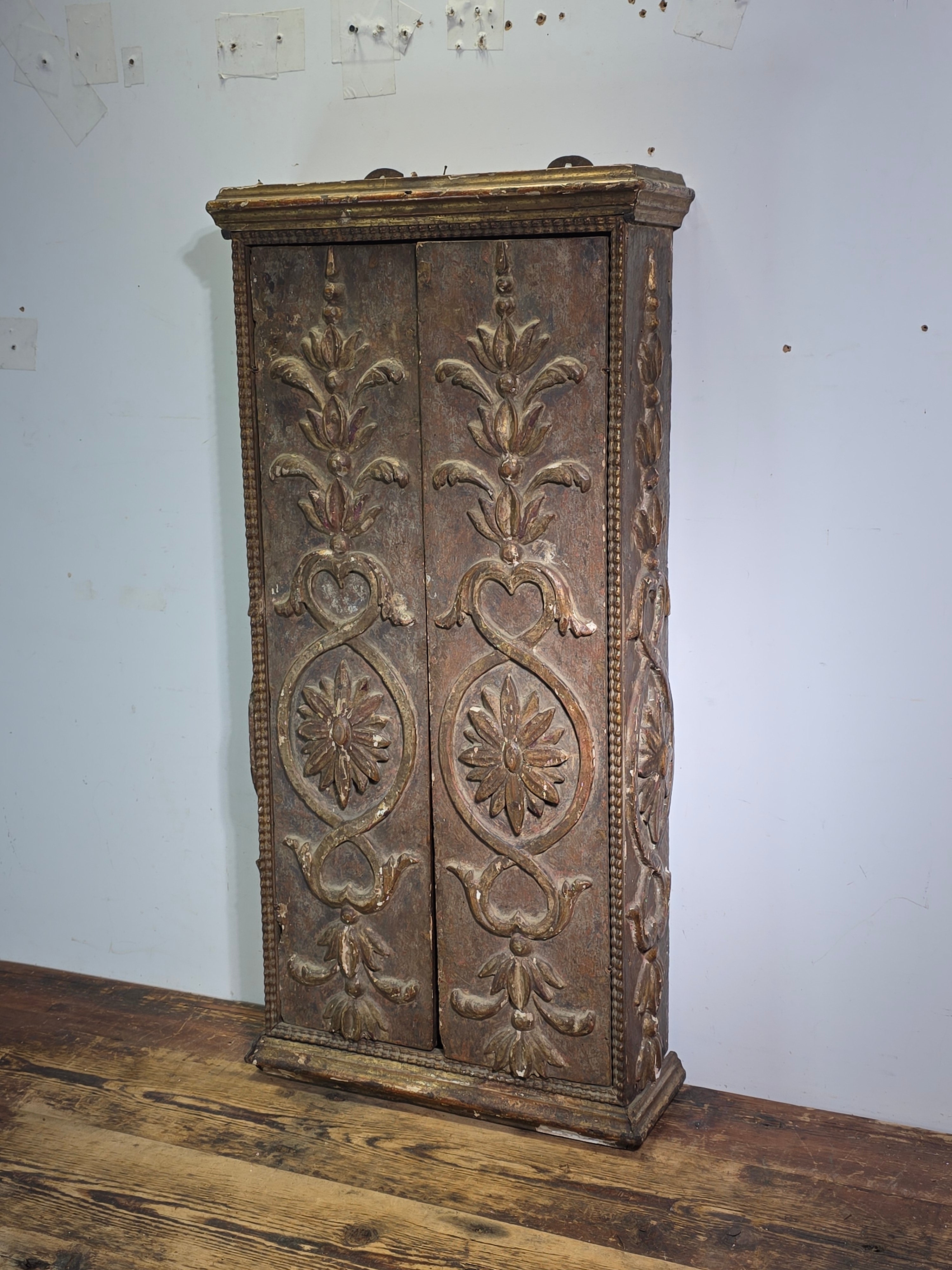 Tabernacle Church Cabinet 1700s Italian Spanish Baroque Carved Wood Wall Gilt