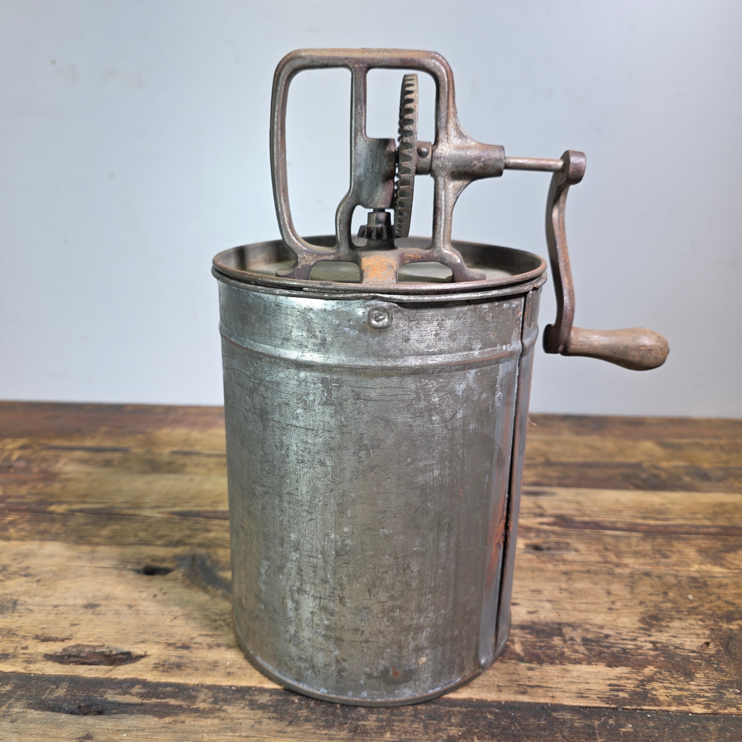Antique Hand Crank Butter Churn Tin Metal Glass Washer Ice Cream Maker Primitive