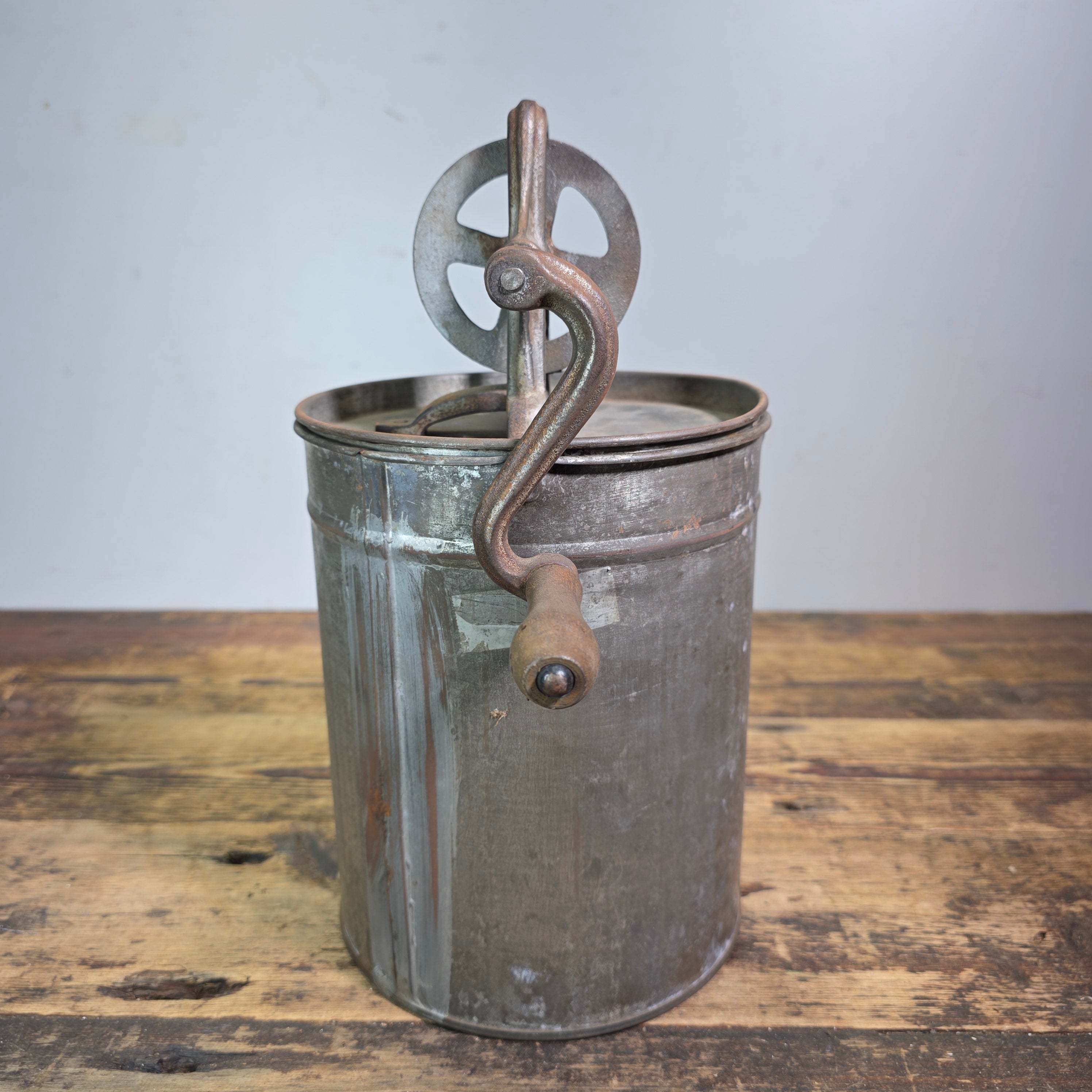 Antique Hand Crank Butter Churn Tin Metal Glass Washer Ice Cream Maker Primitive