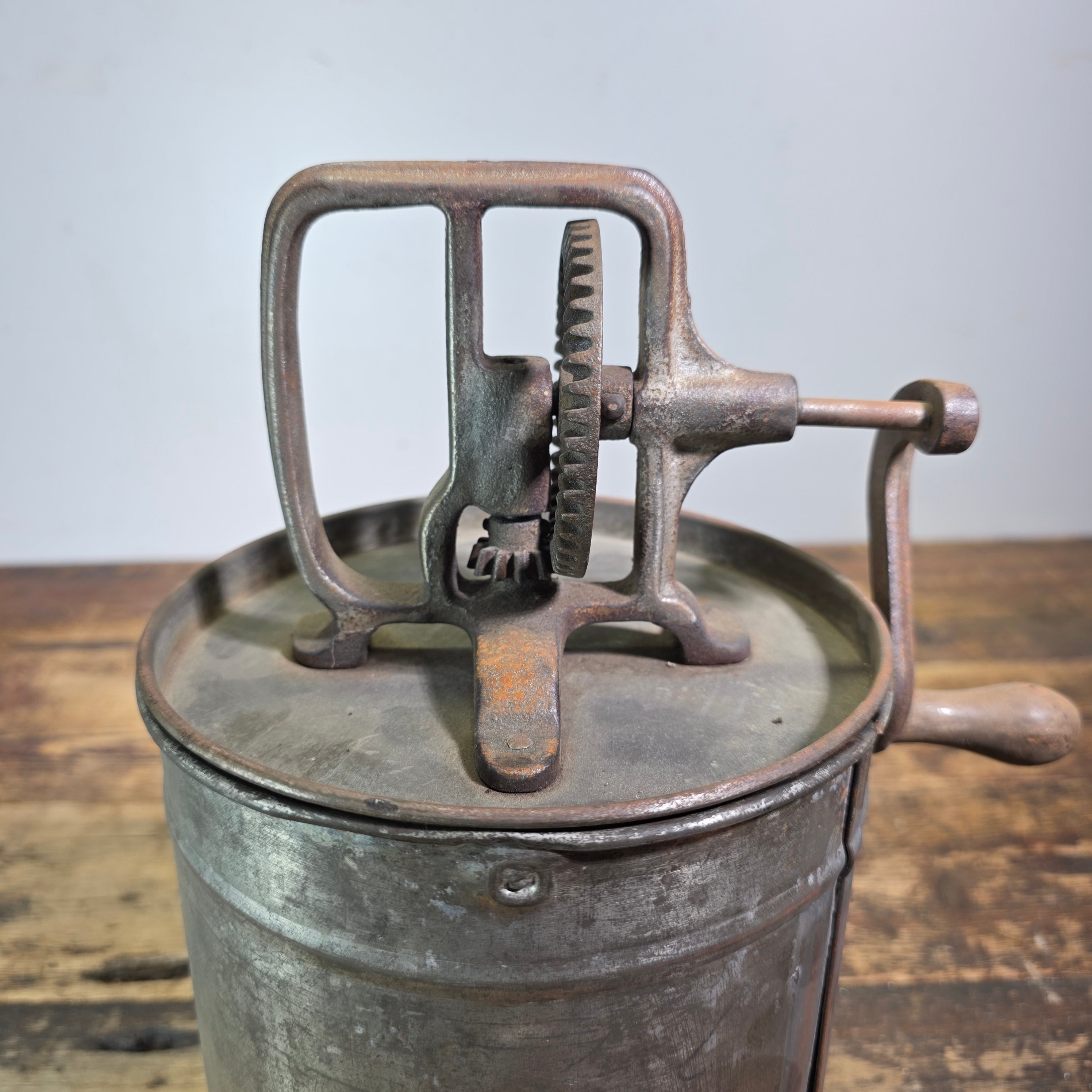 Antique Hand Crank Butter Churn Tin Metal Glass Washer Ice Cream Maker Primitive