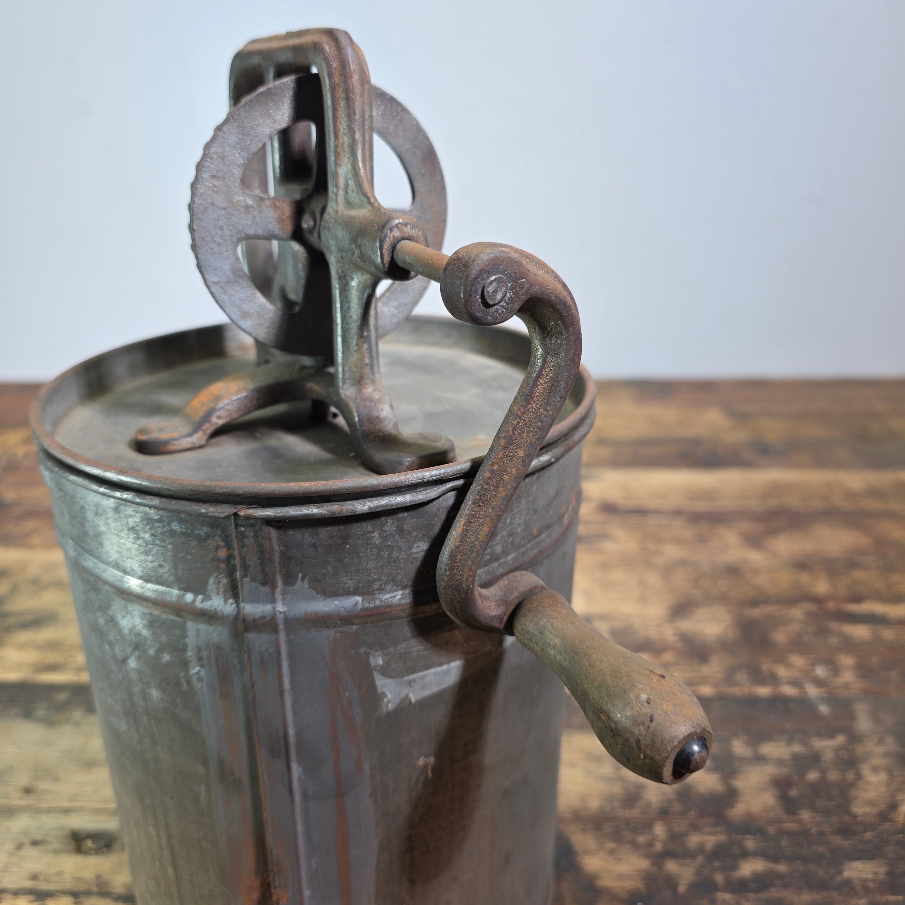 Antique Hand Crank Butter Churn Tin Metal Glass Washer Ice Cream Maker Primitive