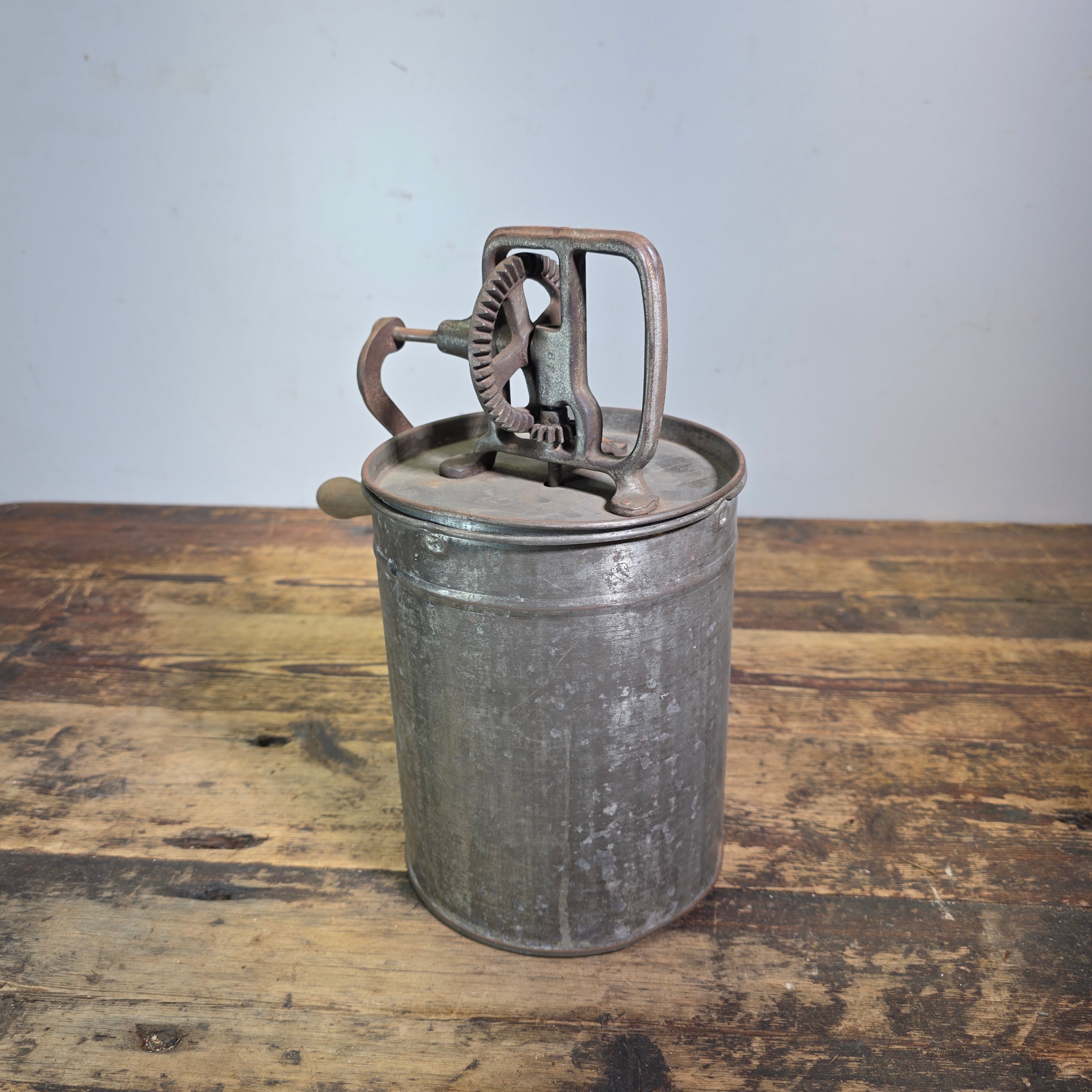 Antique Hand Crank Butter Churn Tin Metal Glass Washer Ice Cream Maker Primitive