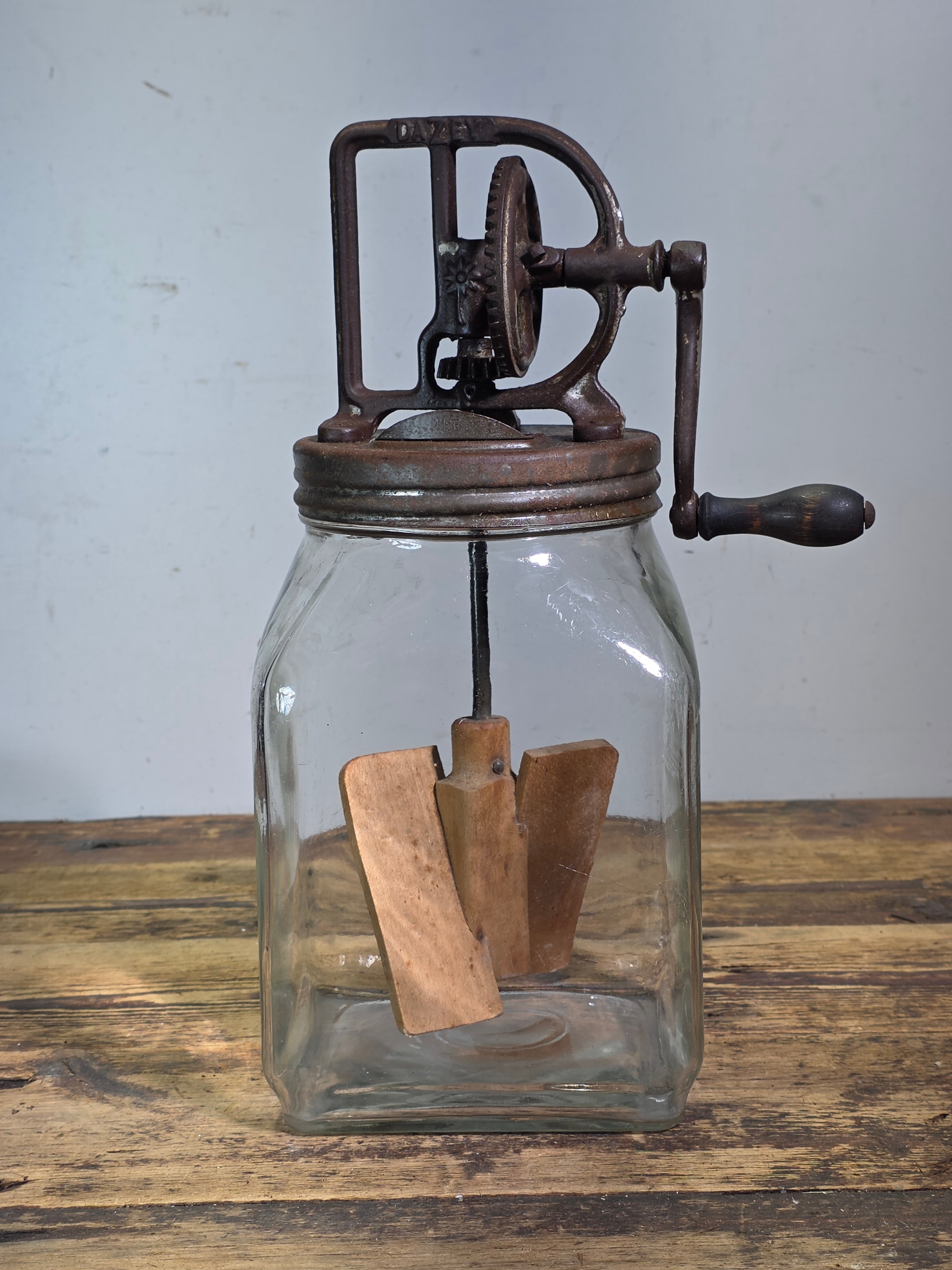 Antique Dazey Butter Churn No 40 Glass Jar 40B Cast Iron Hand Crank Patented 1922