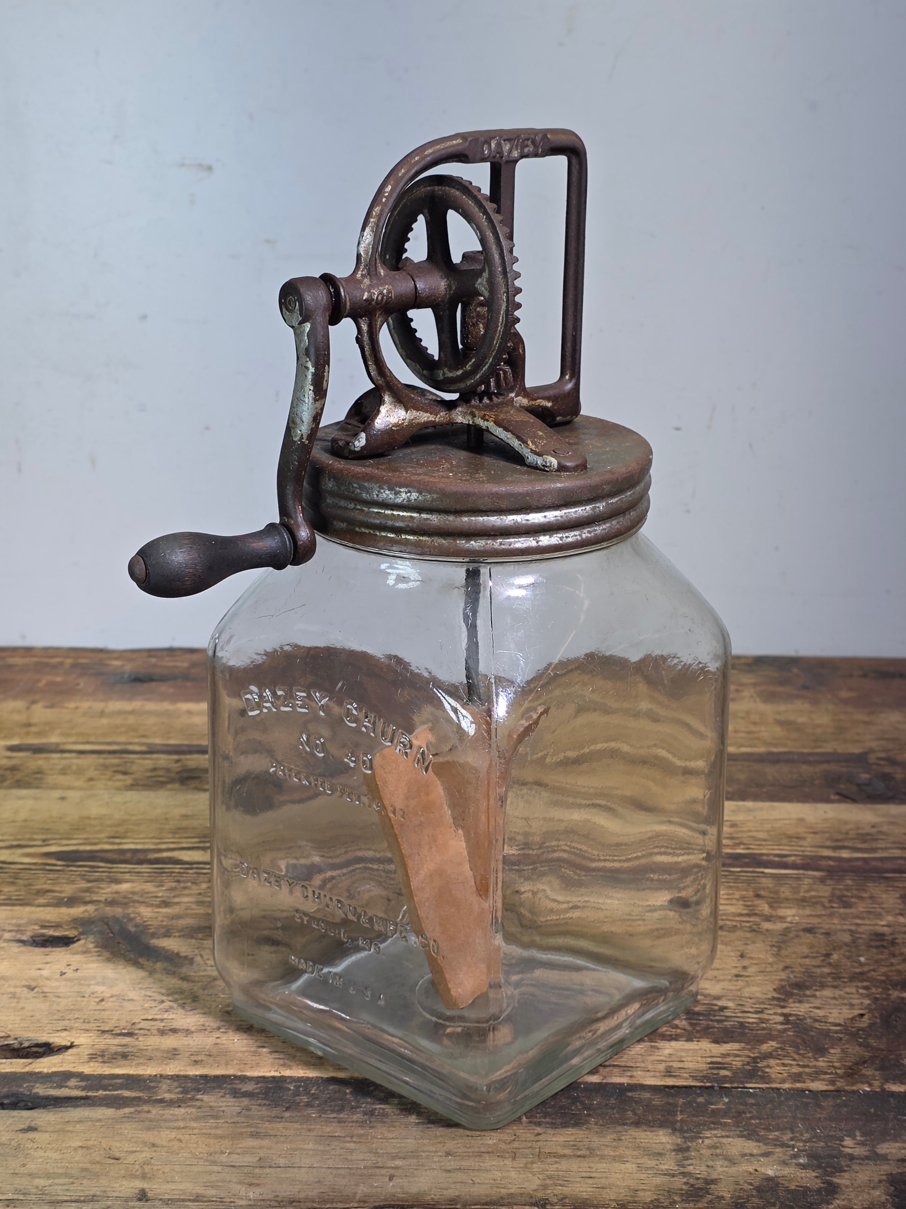 Antique Dazey Butter Churn No 40 Glass Jar 40B Cast Iron Hand Crank Patented 1922