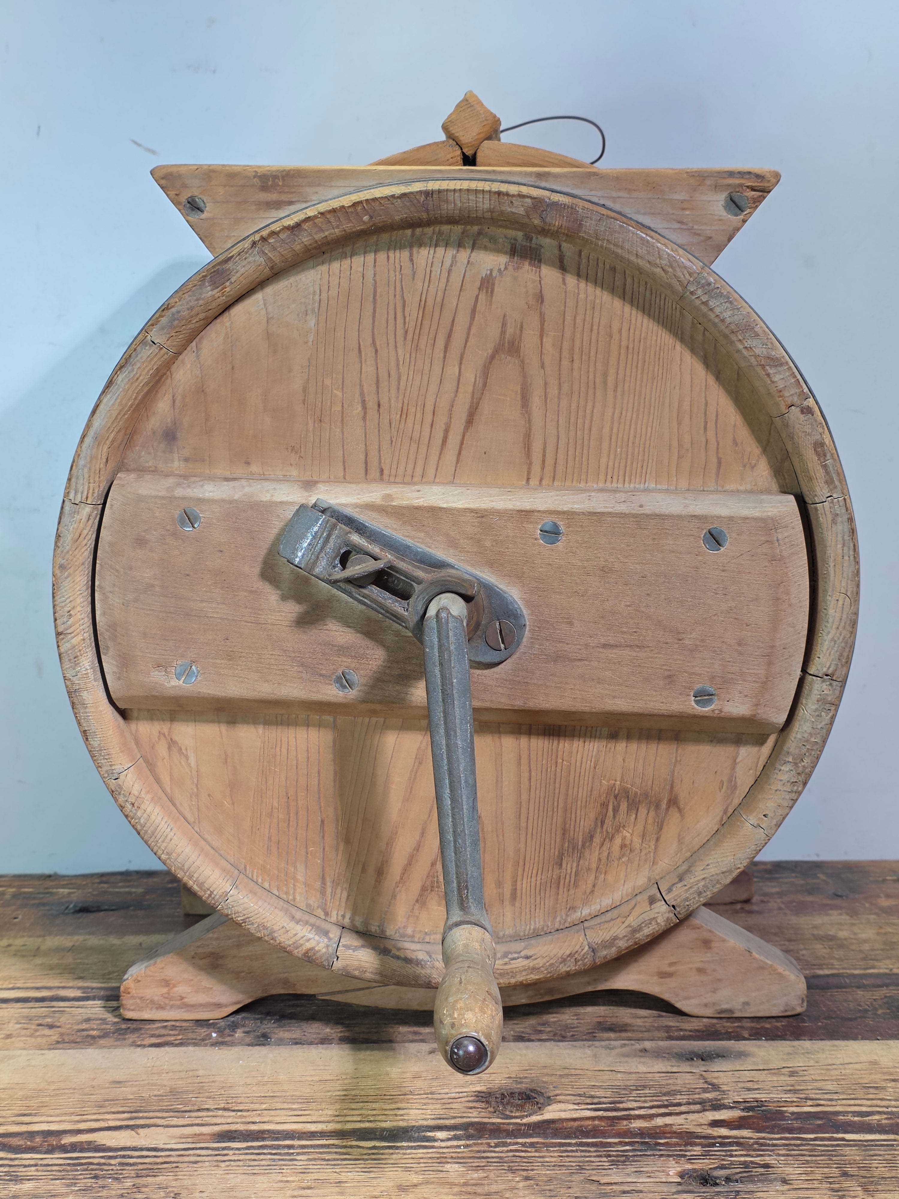 Antique Wooden Barrel Butter Churn Hand Crank Primitive Farmhouse Country Rustic