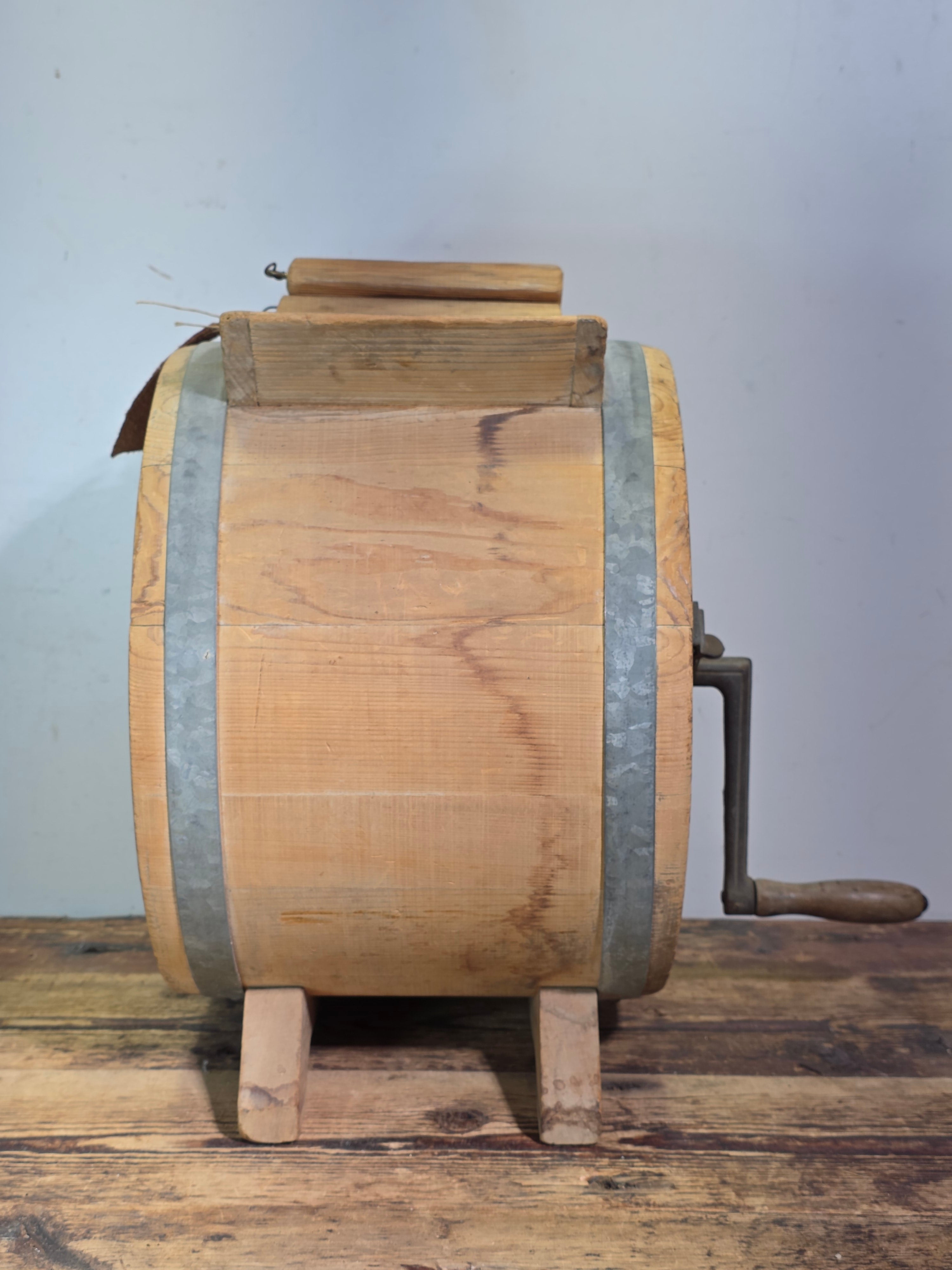 Antique Wooden Barrel Butter Churn Hand Crank Primitive Farmhouse Country Rustic
