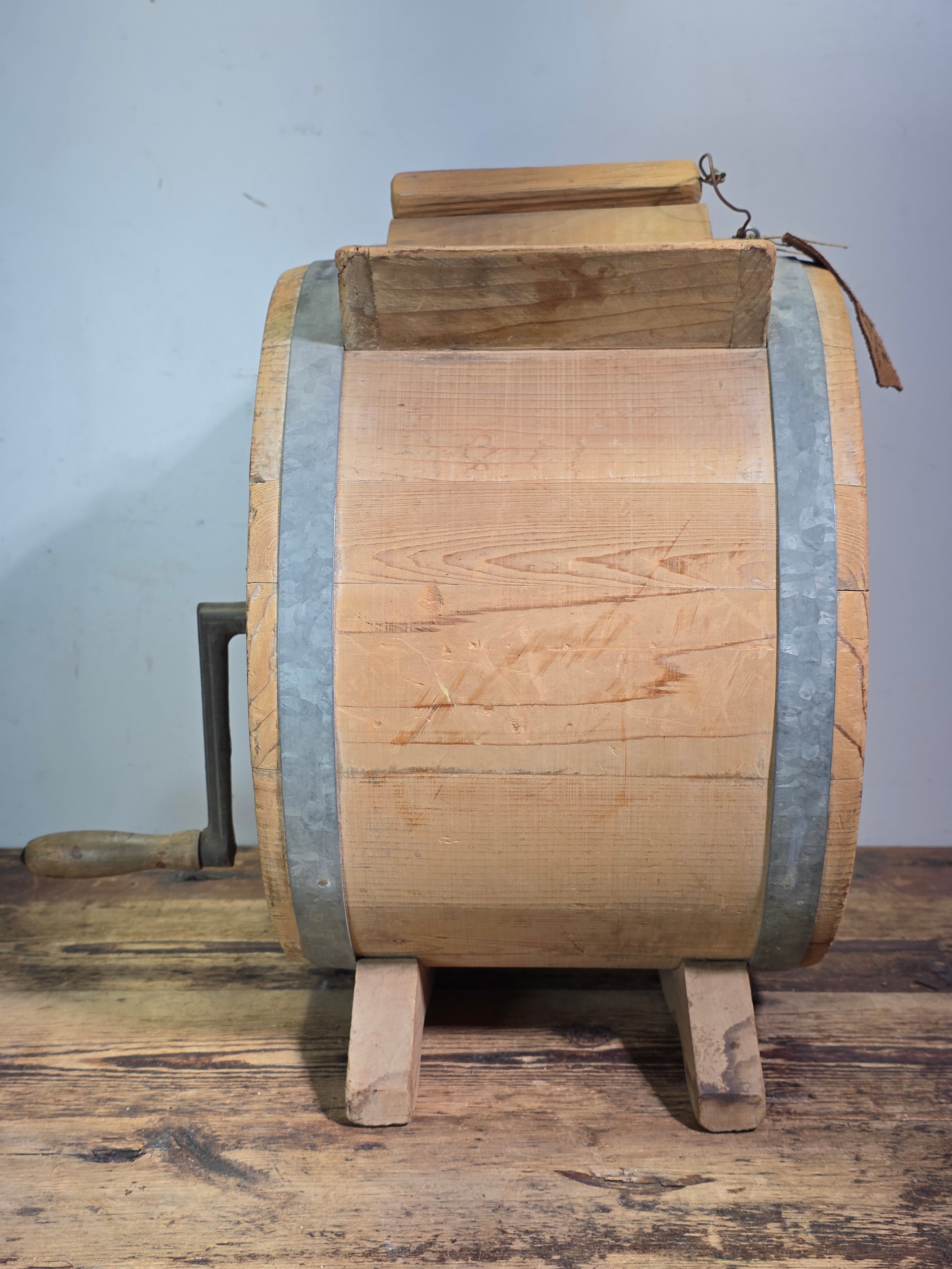 Antique Wooden Barrel Butter Churn Hand Crank Primitive Farmhouse Country Rustic