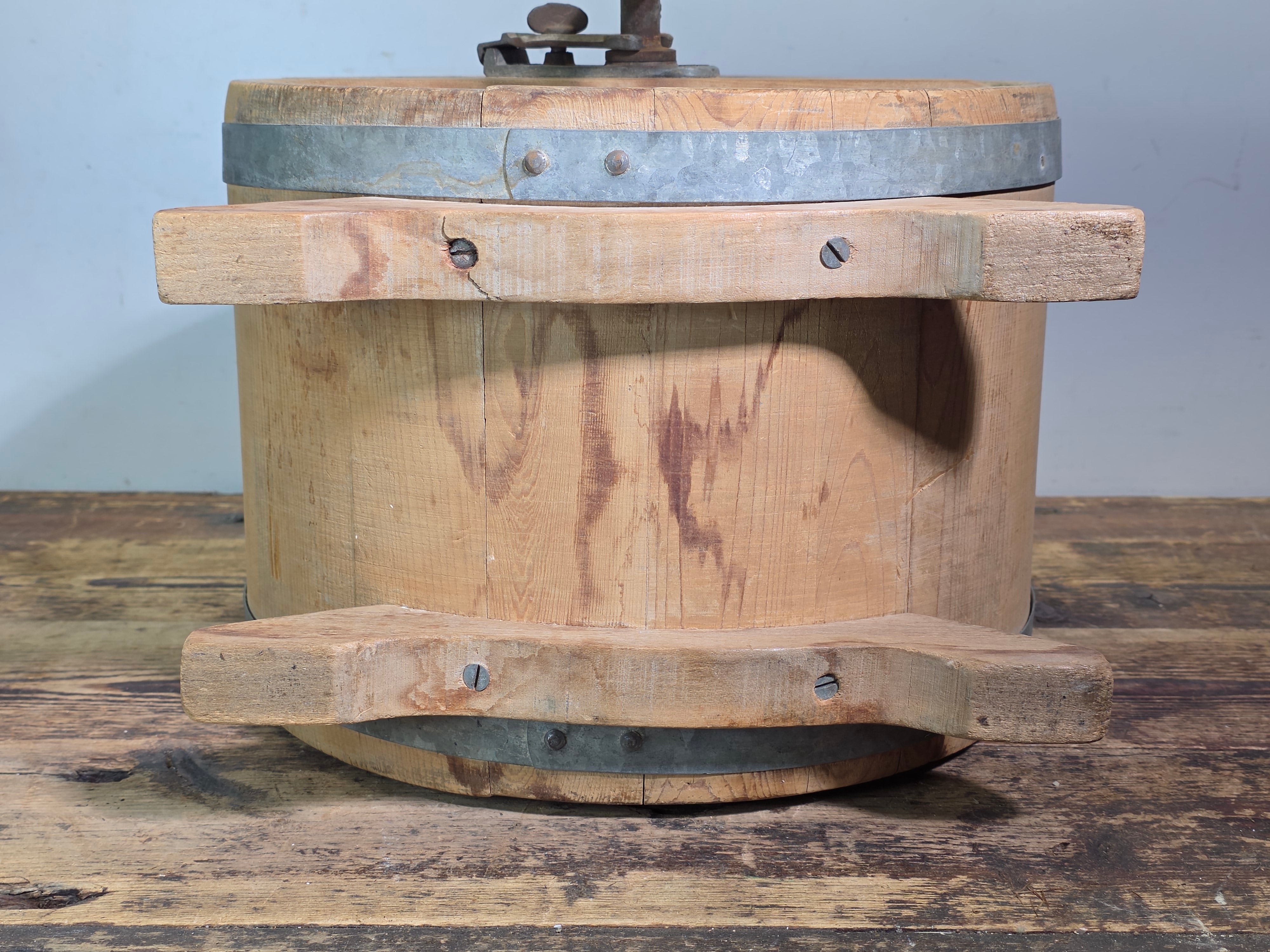 Antique Wooden Barrel Butter Churn Hand Crank Primitive Farmhouse Country Rustic