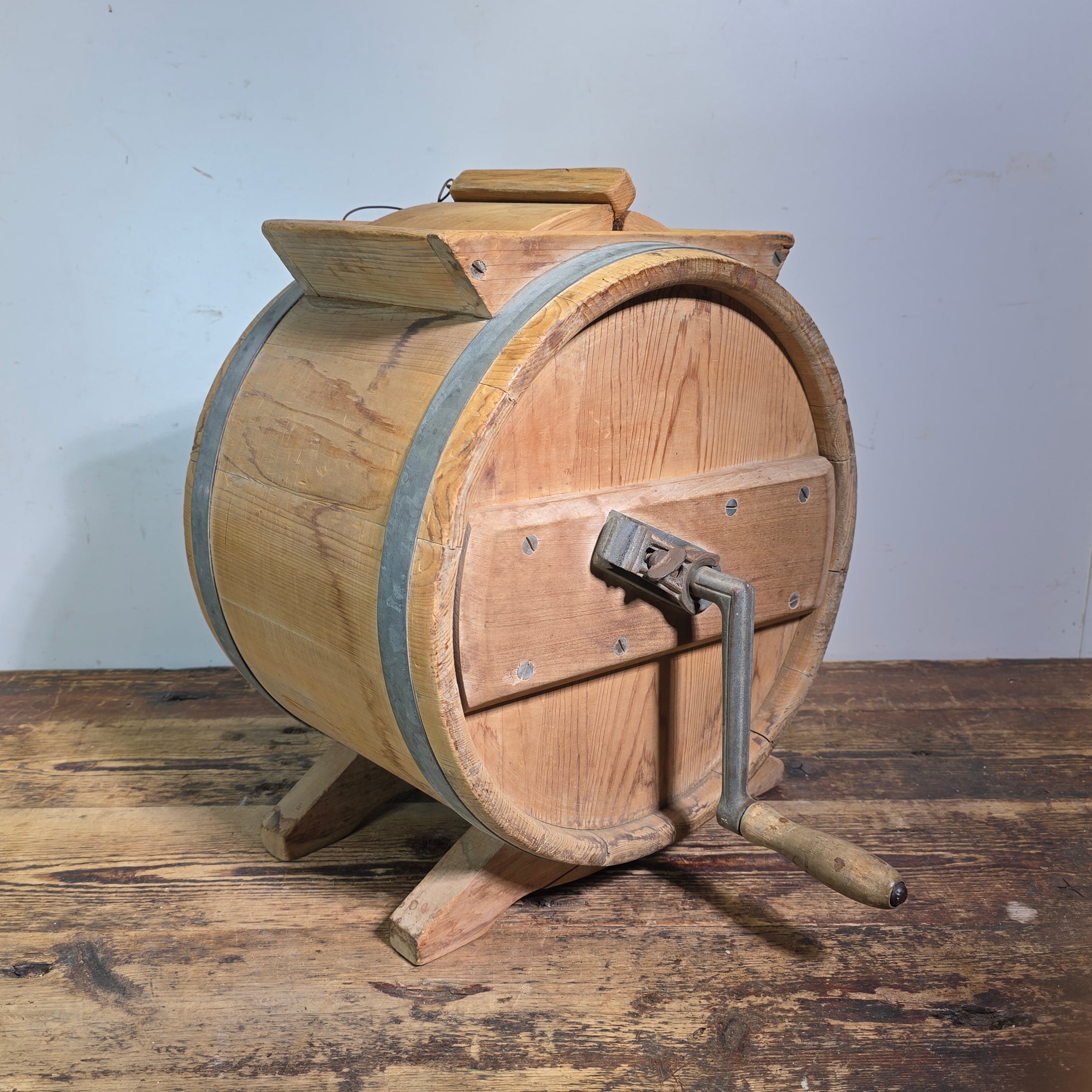 Antique Wooden Barrel Butter Churn Hand Crank Primitive Farmhouse Country Rustic