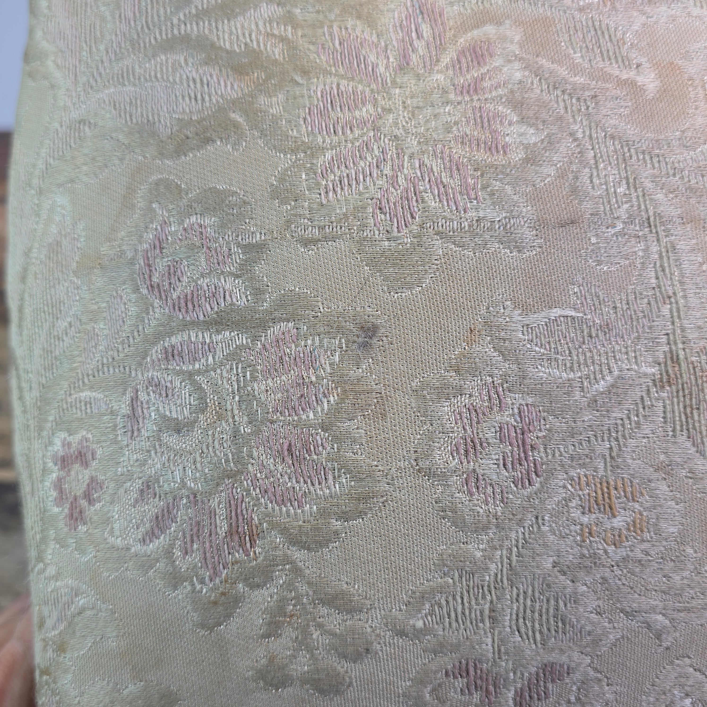 Vintage Louis XV Style Footstool Ottoman Carved Wood Rococo Brocade Small Stool