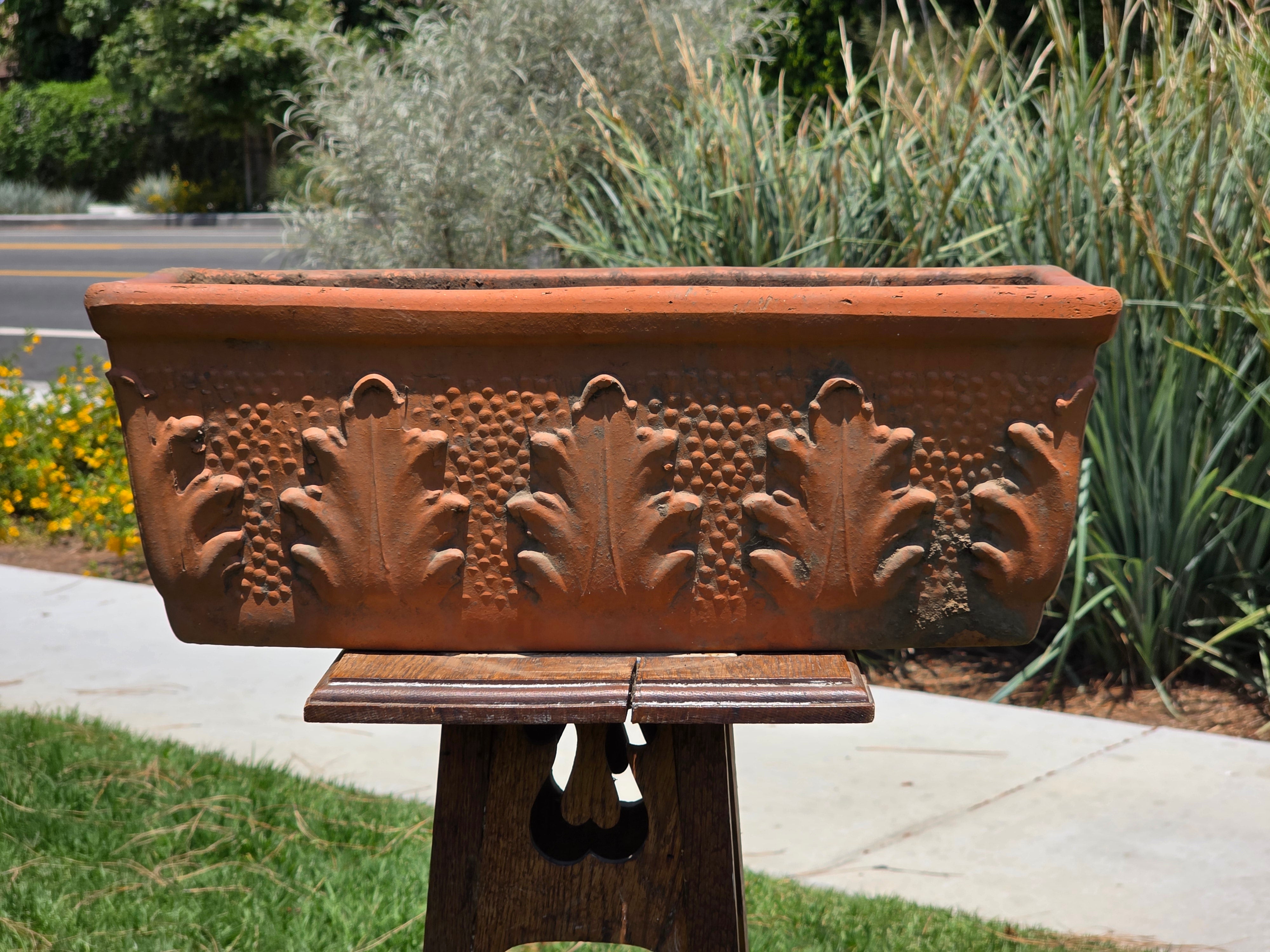 Vintage Terracotta Window Box Planter Italian Style Acanthus Leaf Trough Pot 20"