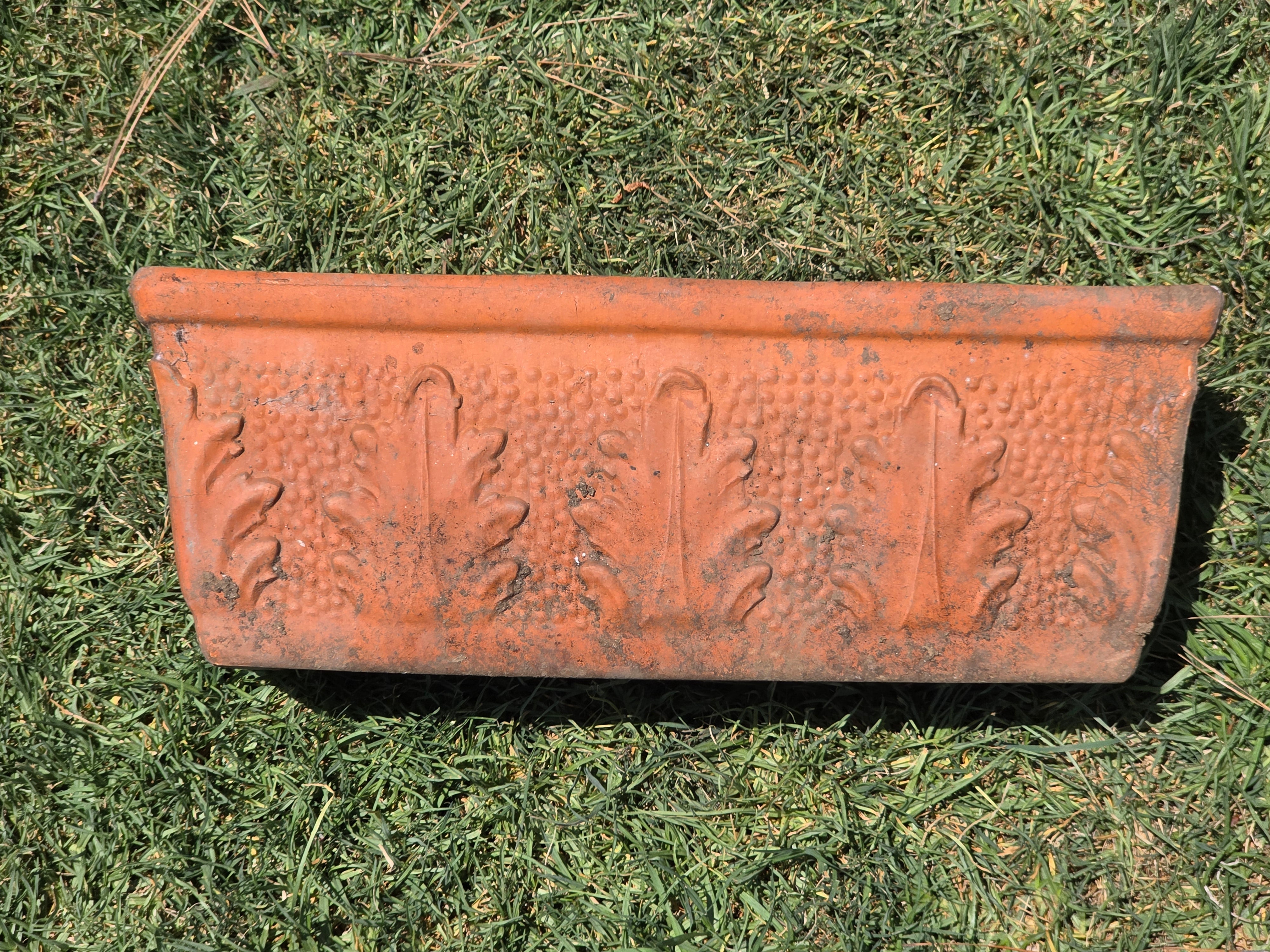 Vintage Terracotta Window Box Planter Italian Style Acanthus Leaf Trough Pot 20"