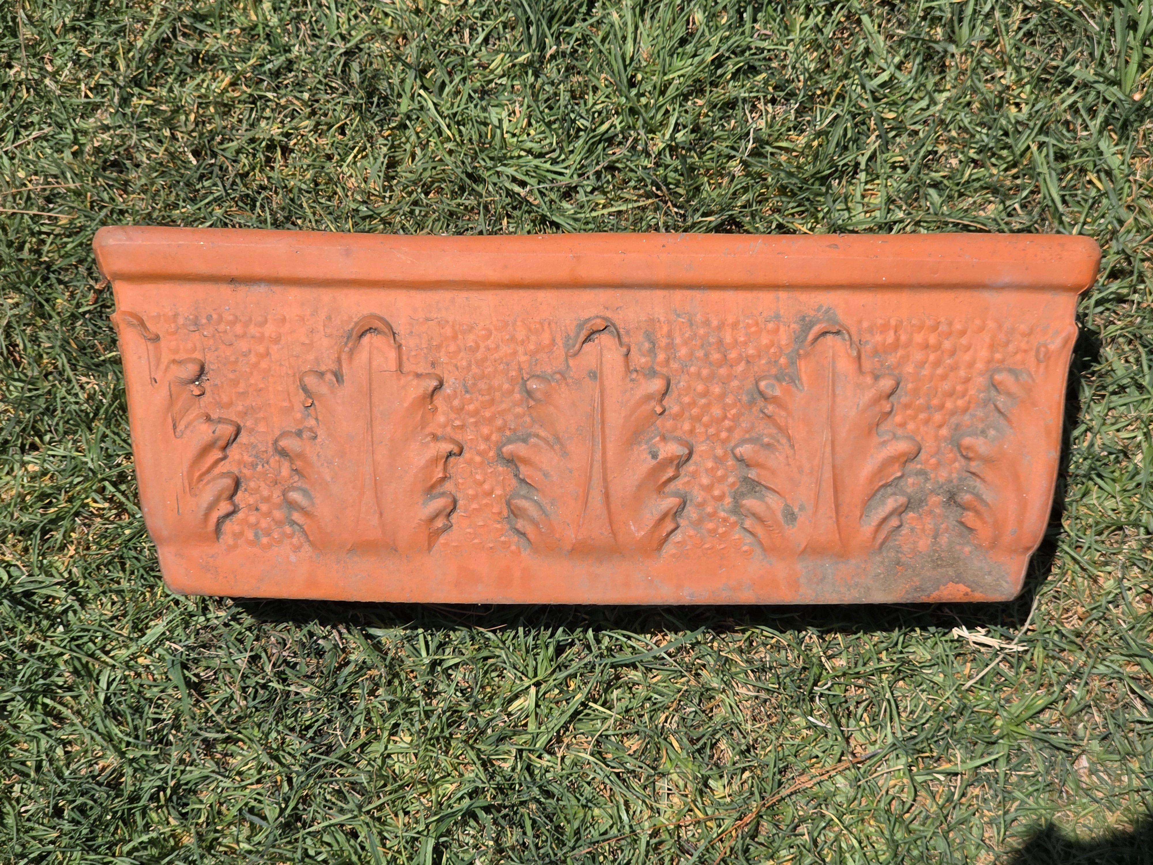 Vintage Terracotta Window Box Planter Italian Style Acanthus Leaf Trough Pot 20"